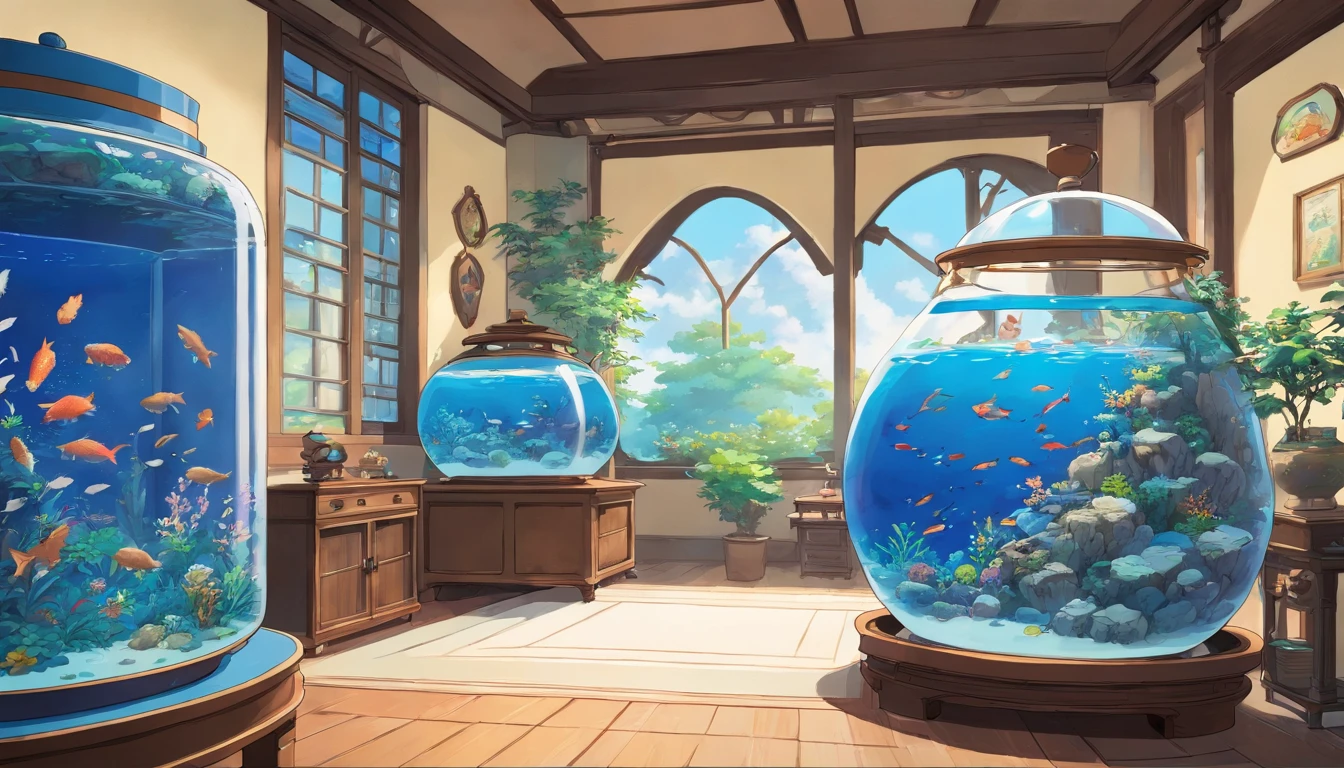 Blue and white porcelain fish tank