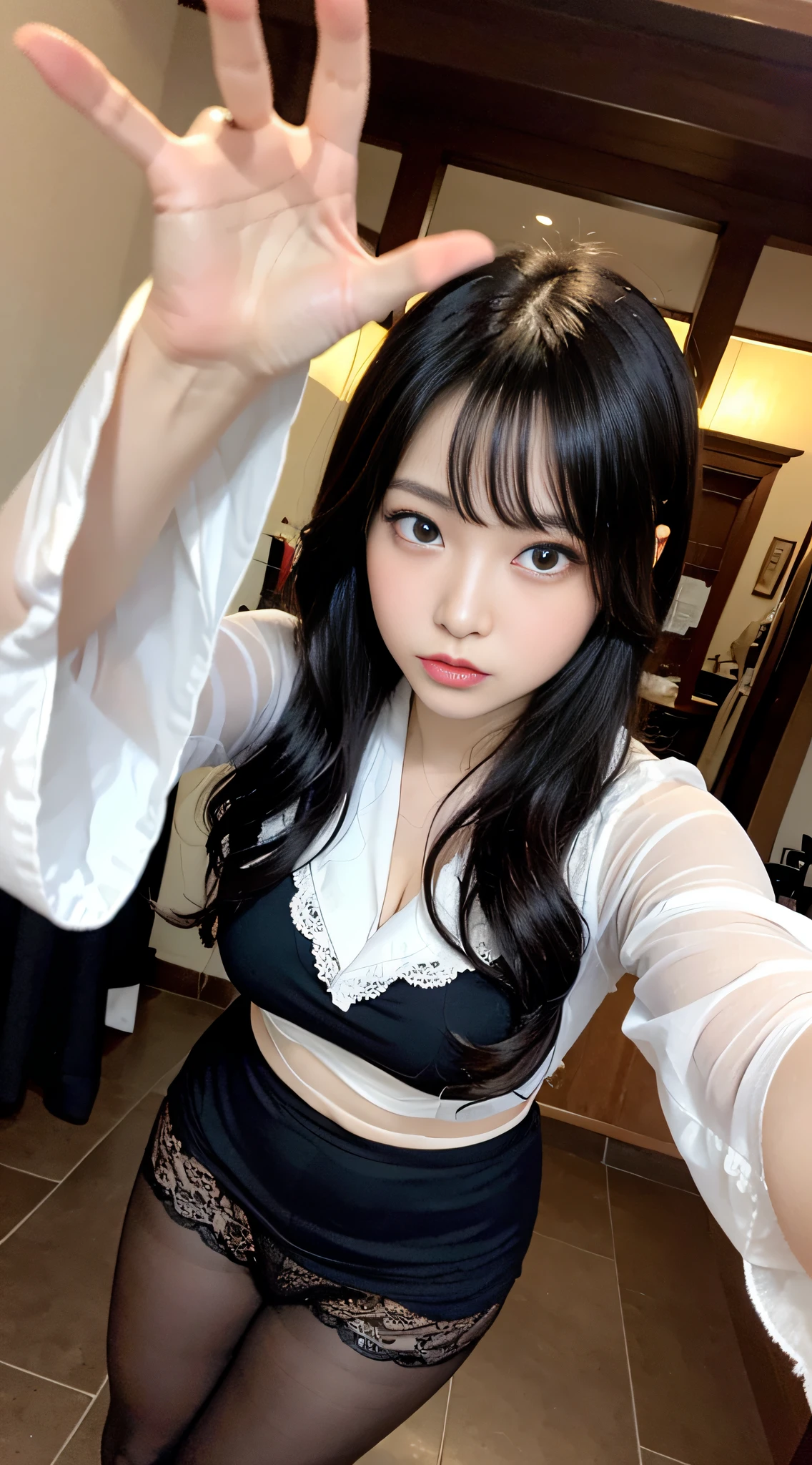Fascinating beauty、Dainty woman、Cool Girl、Dating、Wavy Hair、shrine maiden、Wide sleeves、Evil Female Executive、Evil Fall、Dark、brainwash、pantyhose、lacy fabric、Glossy legs、lipsticks、Evil look、Suspicious look、Hollow eyes、wicked、Reaching out、Over Head Shot