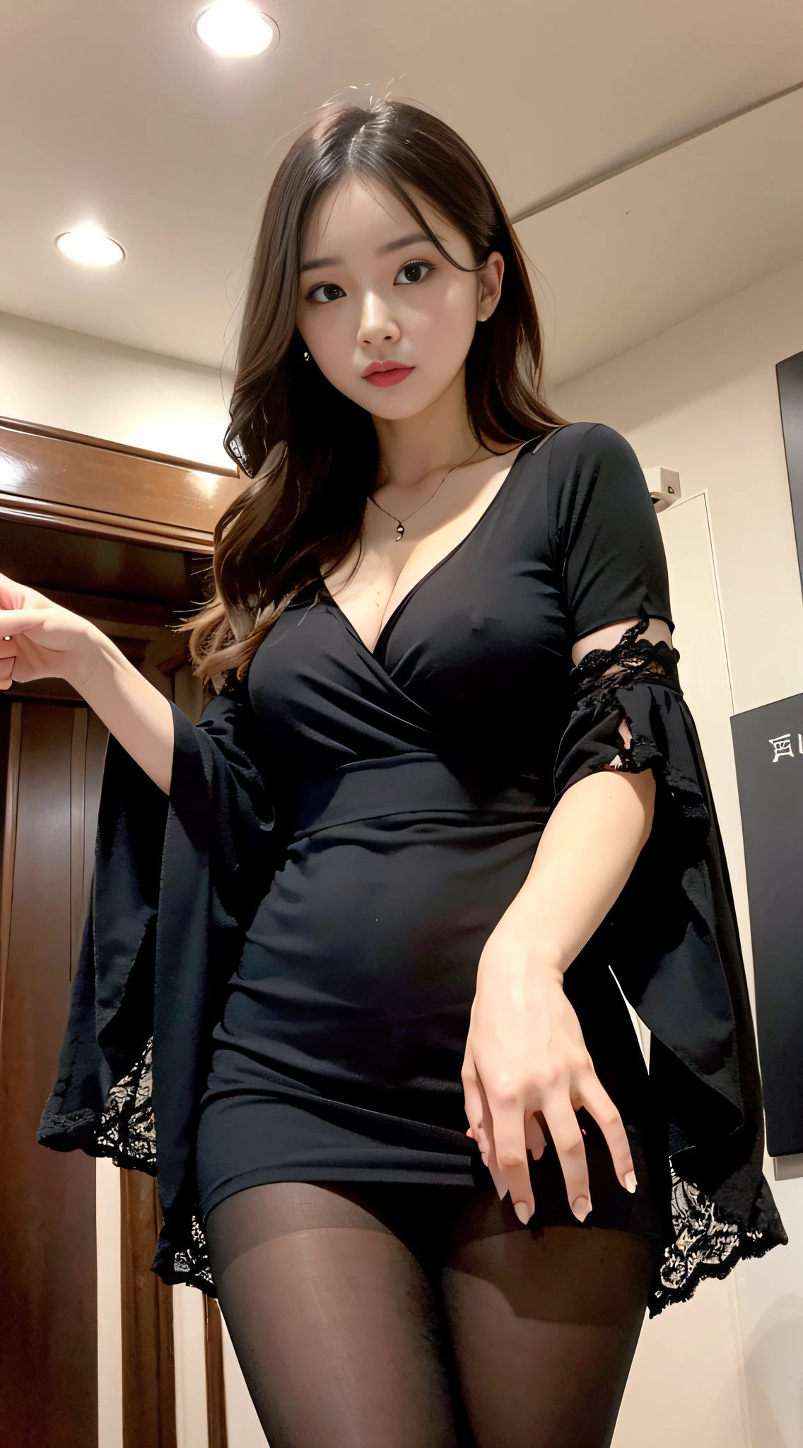 Fascinating beauty、Dainty woman、Cool Girl、Dating、Wavy Hair、shrine maiden、Wide sleeves、Evil Female Executive、Evil Fall、Dark、brainwash、pantyhose、lacy fabric、Glossy legs、lipsticks、Evil look、Suspicious look、Hollow eyes、wicked、Reaching out、Over Head Shot