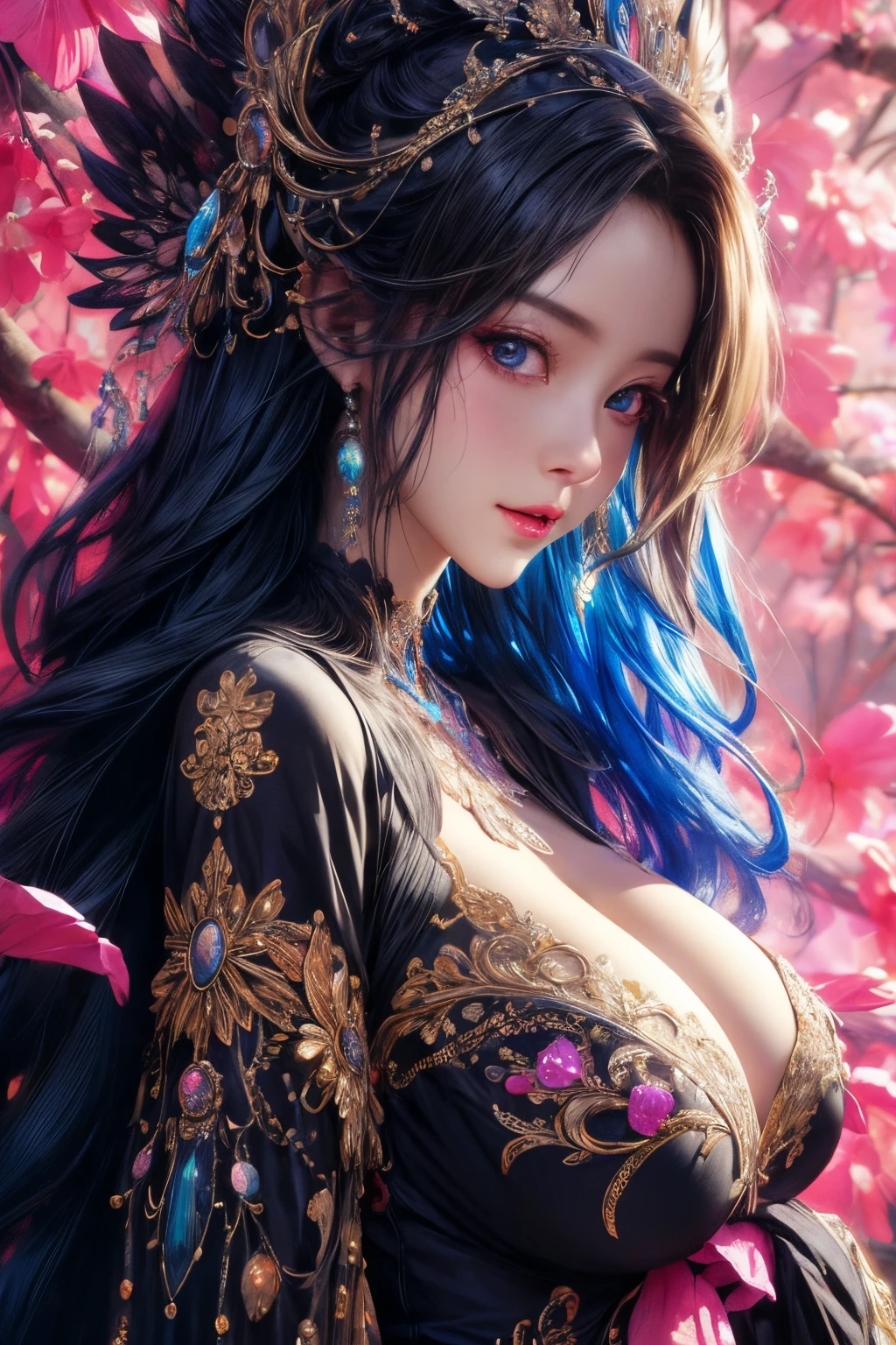 tmasterpiece,top-quality,Best quality,offcial art,Beautiful and beautiful:1.2),(1个Giant Breast Girl),The is very detailed,Colorful,The most detailed,offcial art,Unity8k wallpapers,ultra - detailed,Beautiful and beautiful,Big breasts are beautiful,tmasterpiece,Best quality,Black light art,dark art glitter illustration,Perfect NwsjMajic