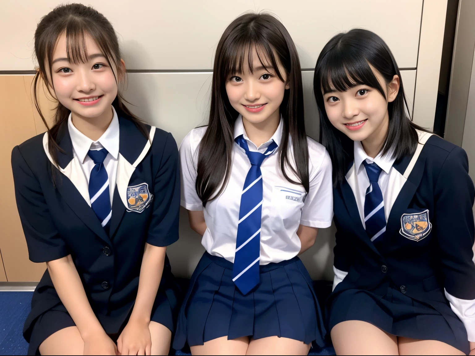 Center view、Arafe asian woman in short skirt and bow tie sitting on train、cute school girl、Japan Girl Uniform、Wearing Japan school uniform、Japan School Uniforms、a hyperrealistic schoolgirl、Dressed as a schoolgirl、a hyperrealistic schoolgirl、Wearing a uniform、Realistic Schoolgirl、Girl in Uniform、Wearing a uniform、Schoolgirl Pose、full body Esbian、Nice skin、glistning skin、lovely thighs、glowing thigh、shining legs、bare-legged , High School in Japan 、乃木坂アイドル、韓国アイドル