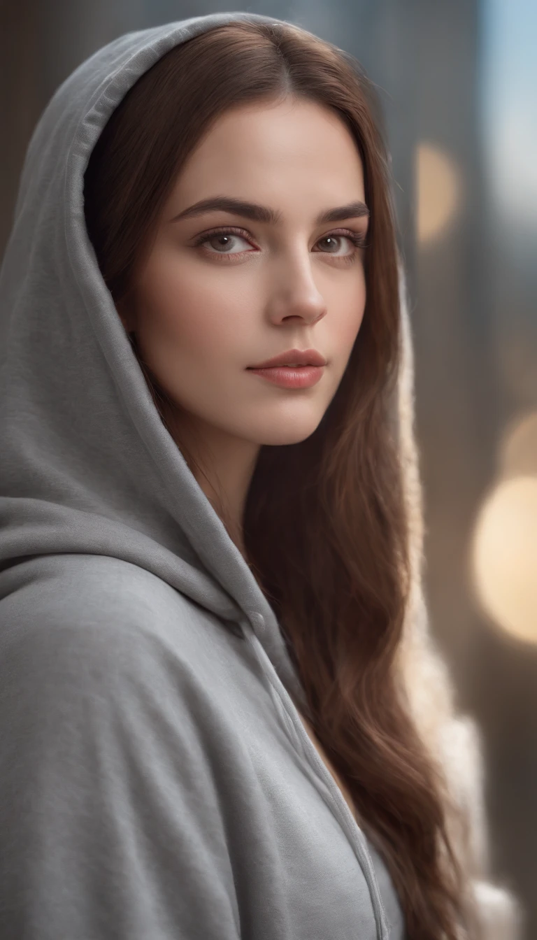 arafed woman with long brown hair and a hoodie posing for a picture, realistic digital painting, realistic digital art 4 k, realistic digital art 4k, gorgeous digital painting, beautiful digital painting, realistic artstyle, stunning digital painting, 8 k realistic digital art, beautiful digital artwork, photorealistic digital painting, in Dubai, realistic art style, soft portrait shot 8 k