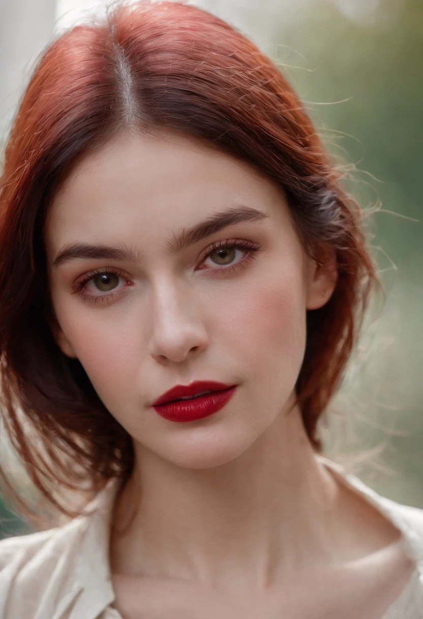 (((A deep reddish wound runs through his left cheek))) teint clair, woman about 19 years old, cheveux bruns naturels, Yeux bleus distinctifs, mince et gracieux, beau, Lumière des bougies in a cadre urban, Mise au point ultra nette, Realistic shooting, Vêtements féminins léger, Tetradic colors (cicatrice:1.4)