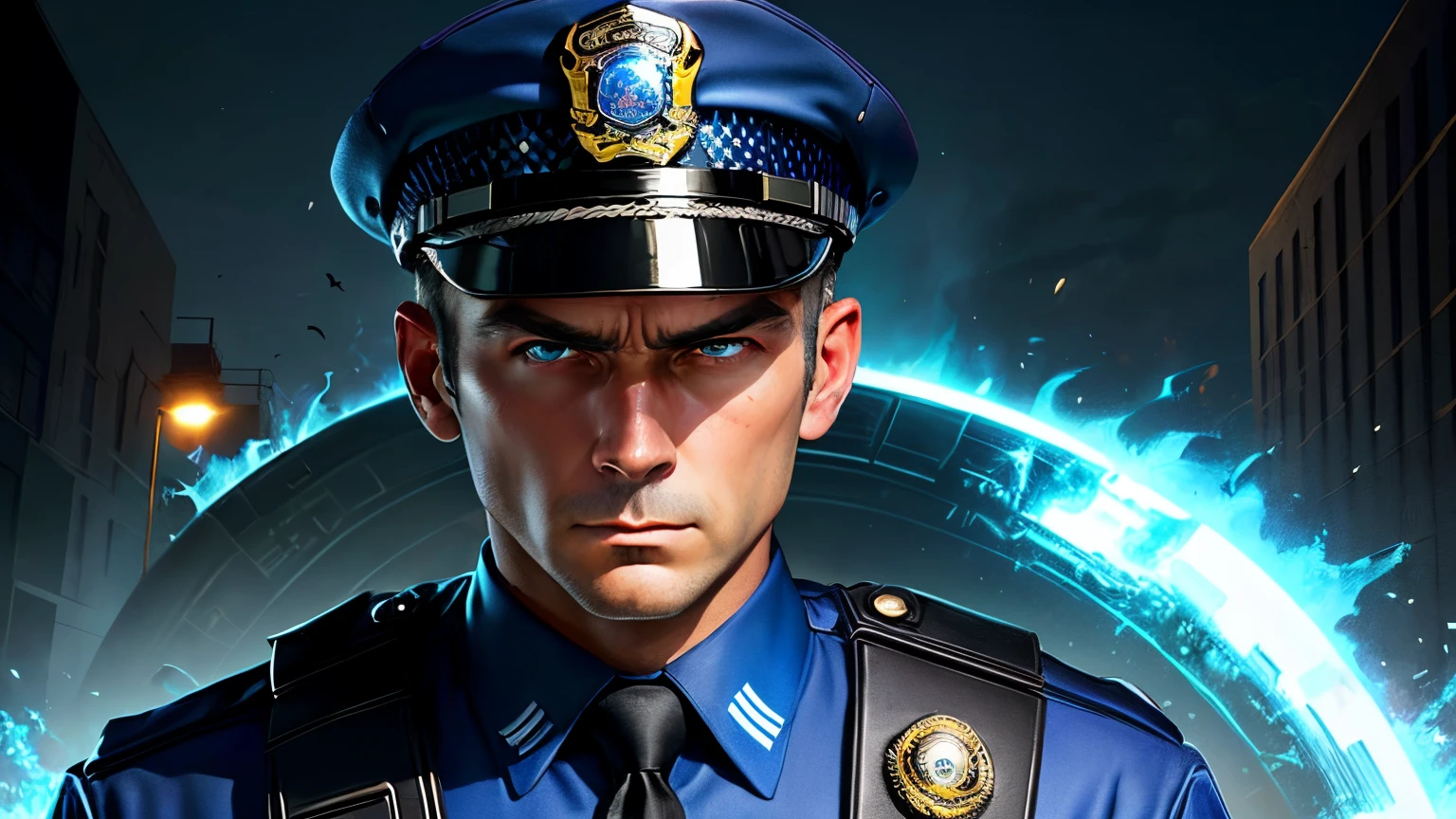 Policeman with a determined eye