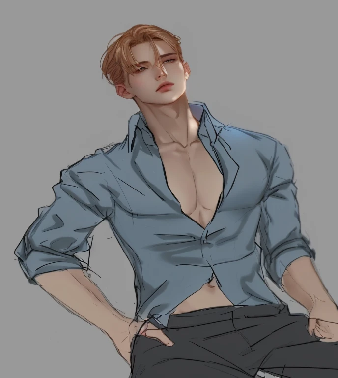 a close up of a person with a shirt on and a tie on, delicate androgynous prince, unrealistic character concept, inspired by Kim Deuk-sin, realistic character concept, beautiful androgynous prince, ((blue shirt)), attractive androgynous humanoid, inspired in kris from deltarrune, androgynous person, full body portrait of a short!