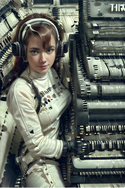 (8K、top-quality、masterpiece:1.2)、(reallistic、Photorealsitic:1.37)、The ultra-detailliert、superrealism、(One woman on a spaceship)、157cm、tre anatomically correct、Looking at the camera、cute little、独奏、(Redness of the nose)、(A smile:1.15)、beautidful eyes、big eye、(long:1.2)、NovaFrogStyle、Brown hair、(((futuristic design chair)))、cyberpunked、sit a chair、Opening legs、(((Inside the spacecraft)))、A beautiful command room that looks like a sci-fi movie)))、Lace small bra、beautiful thigh、(((((Eros)))、(((((teats)))))、(((((I don't wear panties)))))、(((((lots of analog instruments)))、(((((wearable computer)))))、(((((hit the typewriter)))))