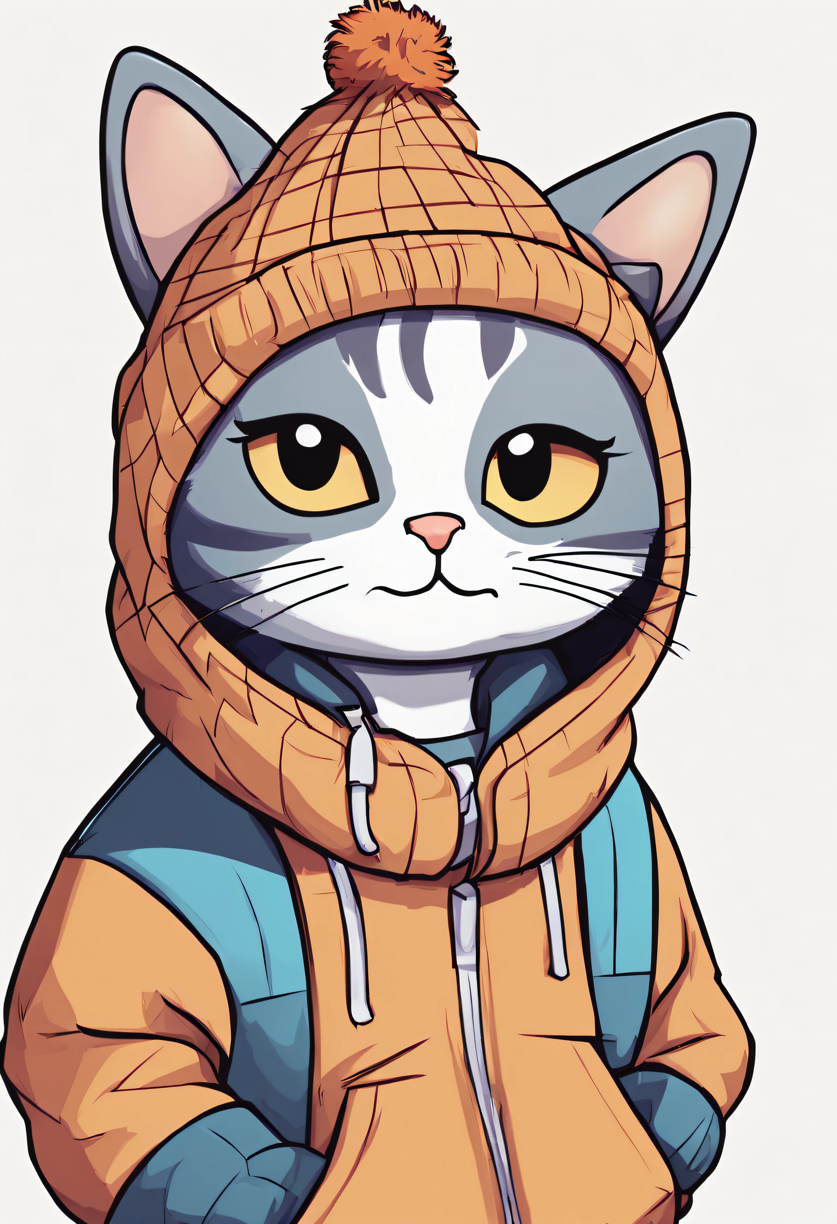 cartoon drawing of a cat wearing a hat and sweater, character with a hat, avatar for website, avatar image, smol fluffy cat wearing smol hat, character portrait of me, cute character, he is wearing a hat, it's wearing a cute little hat, inspired by Kubisi art, sans undertale, drawn in the style of mark arian, inspired by theCHAMBA, 4K, masterpiece, UHD, high quality