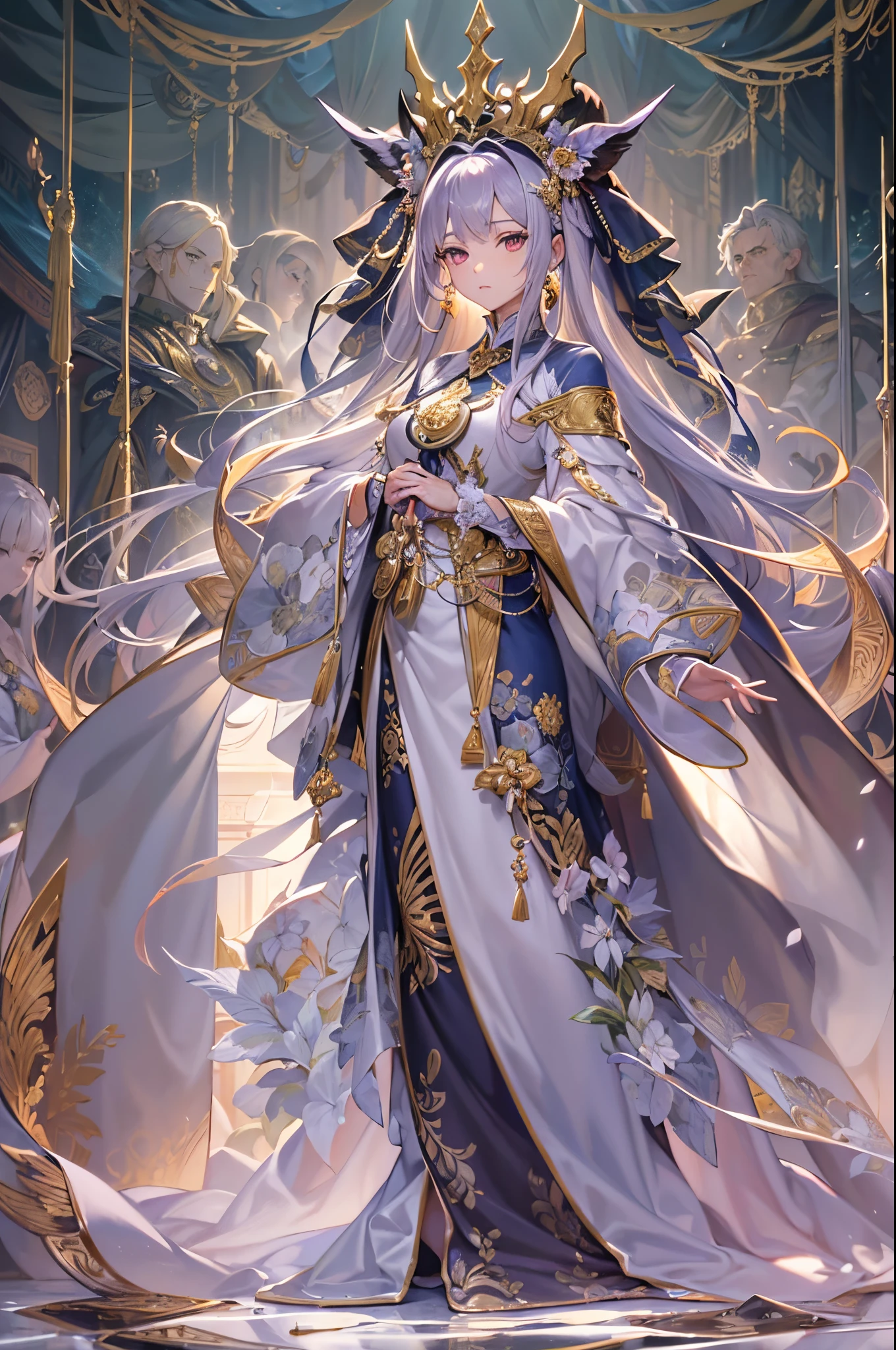 ((Finest quality)),(超A high resolution),(ultra-detailliert),(Meticulous portrayal),((Best Anime)),(Finest works of art),(Ultra-Precision Art),(The art of astounding depiction,Overwhelming depiction:1.5),(intricate and detailed art), (1 adult female:1.6),slenderbody:1.6,Silk robe:1.5, diadems:1.5,Wang Wat:1.5,Luxurious cloak:1.5