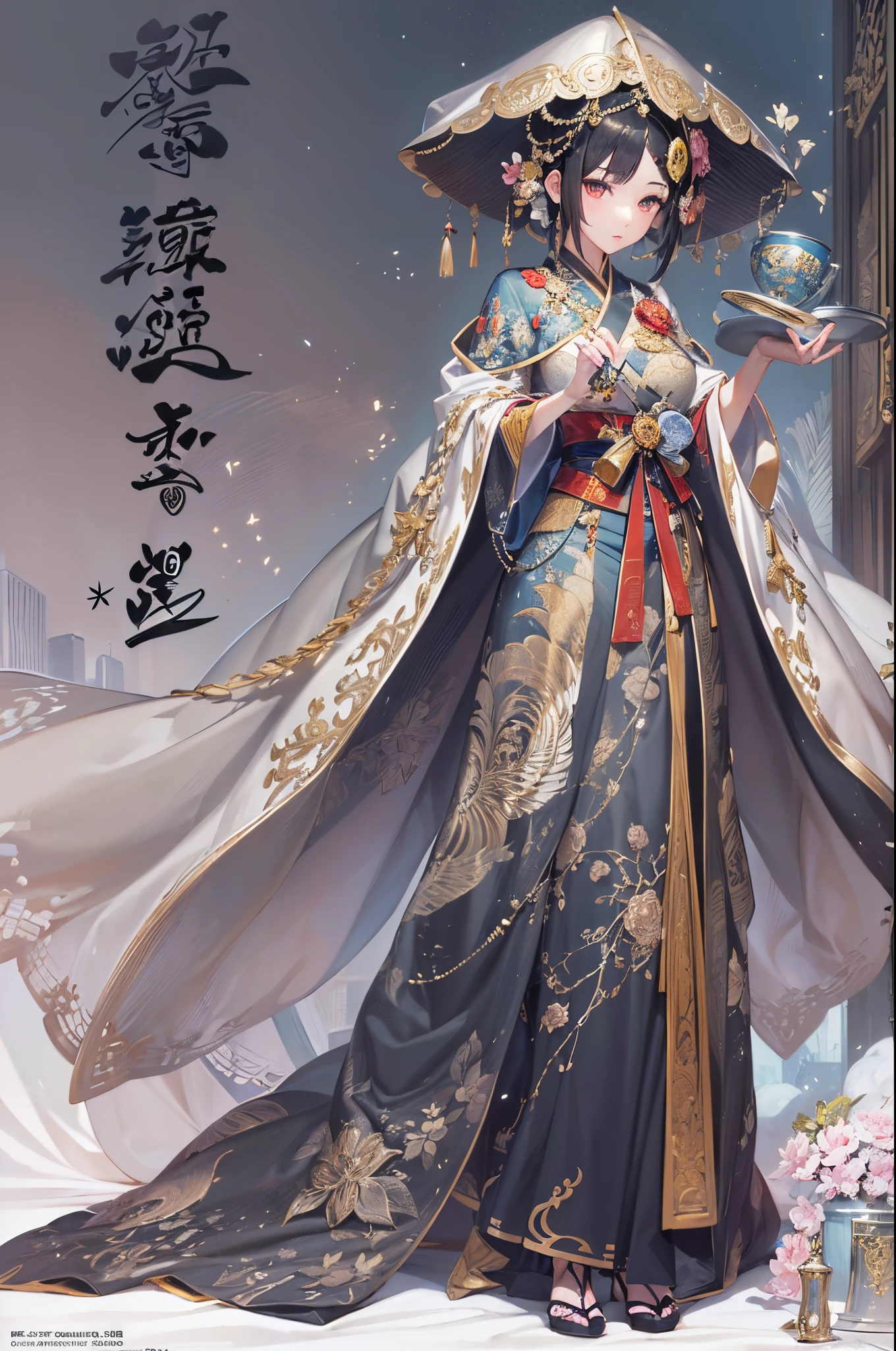 ((Finest quality)),(超A high resolution),(ultra-detailliert),(Meticulous portrayal),((Best Anime)),(Finest works of art),(Ultra-Precision Art),(The art of astounding depiction,Overwhelming depiction:1.5),(intricate and detailed art), (1 adult female:1.6),slenderbody:1.6,Silk robe:1.5, diadems:1.5,Wang Wat:1.5,Luxurious cloak:1.5