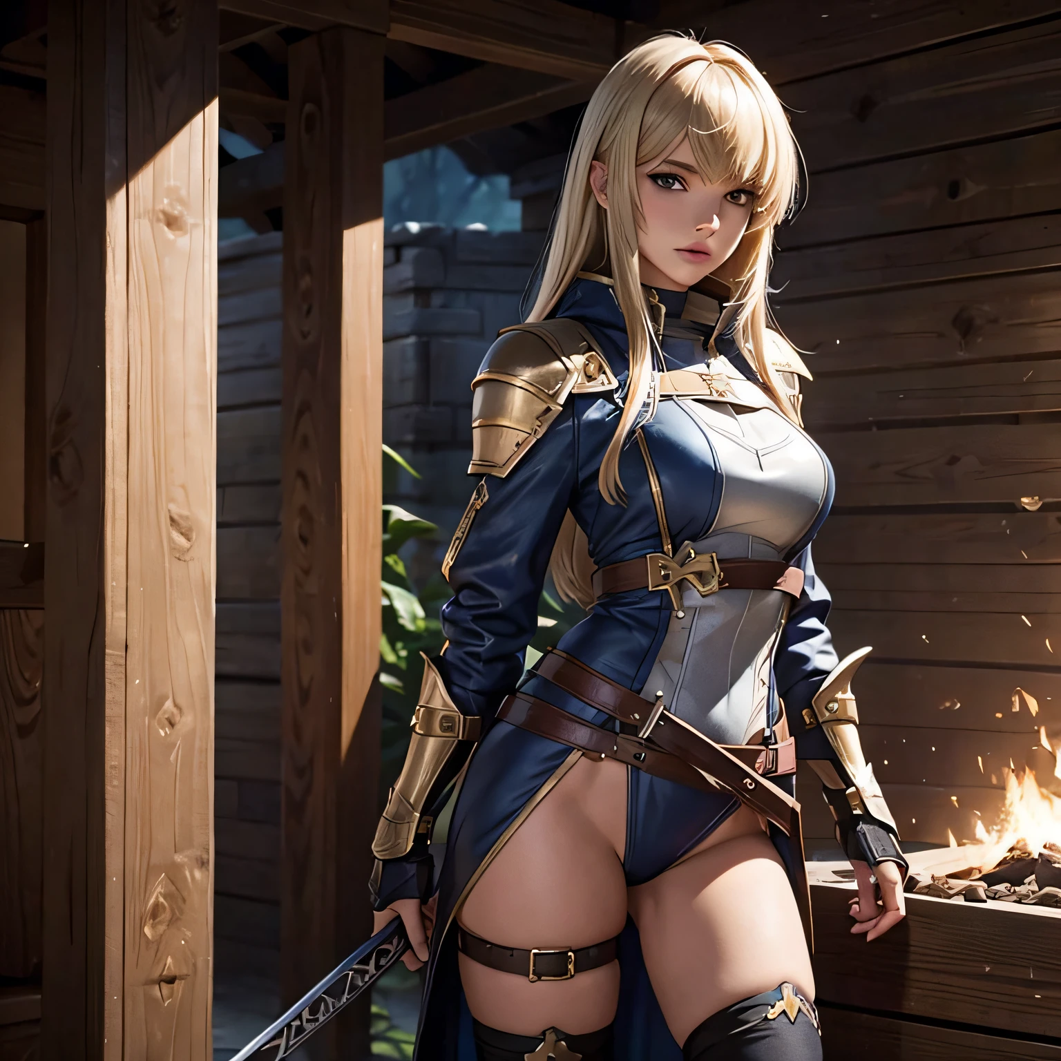 Alissa_violeta, loiro, franja, sexy, como um personagem desbravador, melee sorcerer build, cavaleiro mais velho,