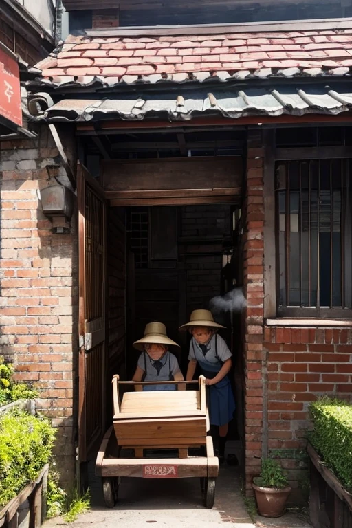 Several  went to buy scones after school，In a small alley，small brick house，A kind old woman is pushing a steaming wooden cart，There is a cylindrical iron oven on the car，beaming，Everyone was happy。