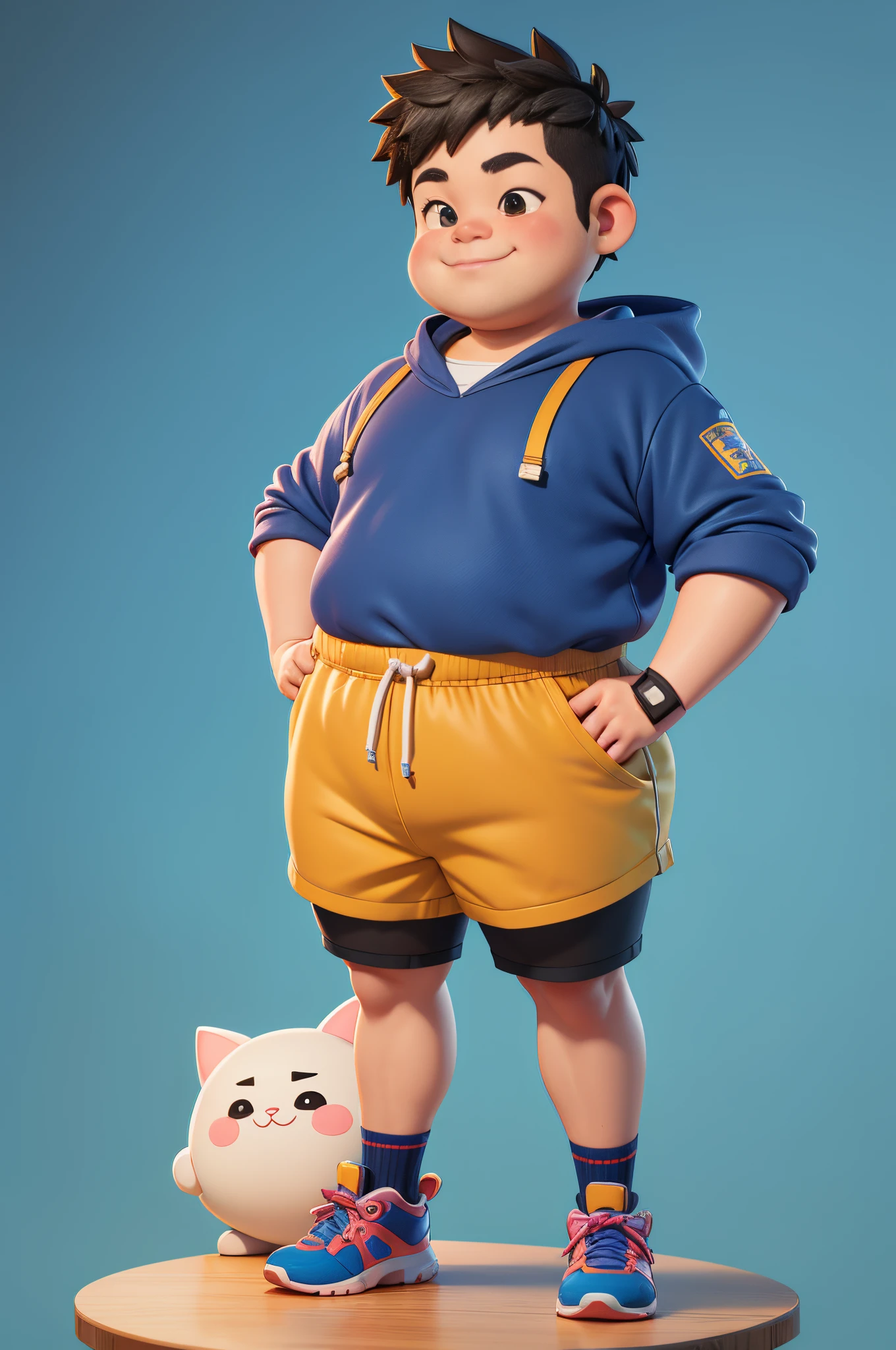 (Best quality at best,4K,8K,A high resolution,tmasterpiece:1.2),ultra - detailed,(actual,realistically,realistically:1.37)A happy little fat man。sporty attire,highly detailed character, Anime style 3D, algorithm animation, Rothko style, Cute and complex digital art, Highly detailed character design, Close-up of people, realistic anime 3D style, Children's Art Station