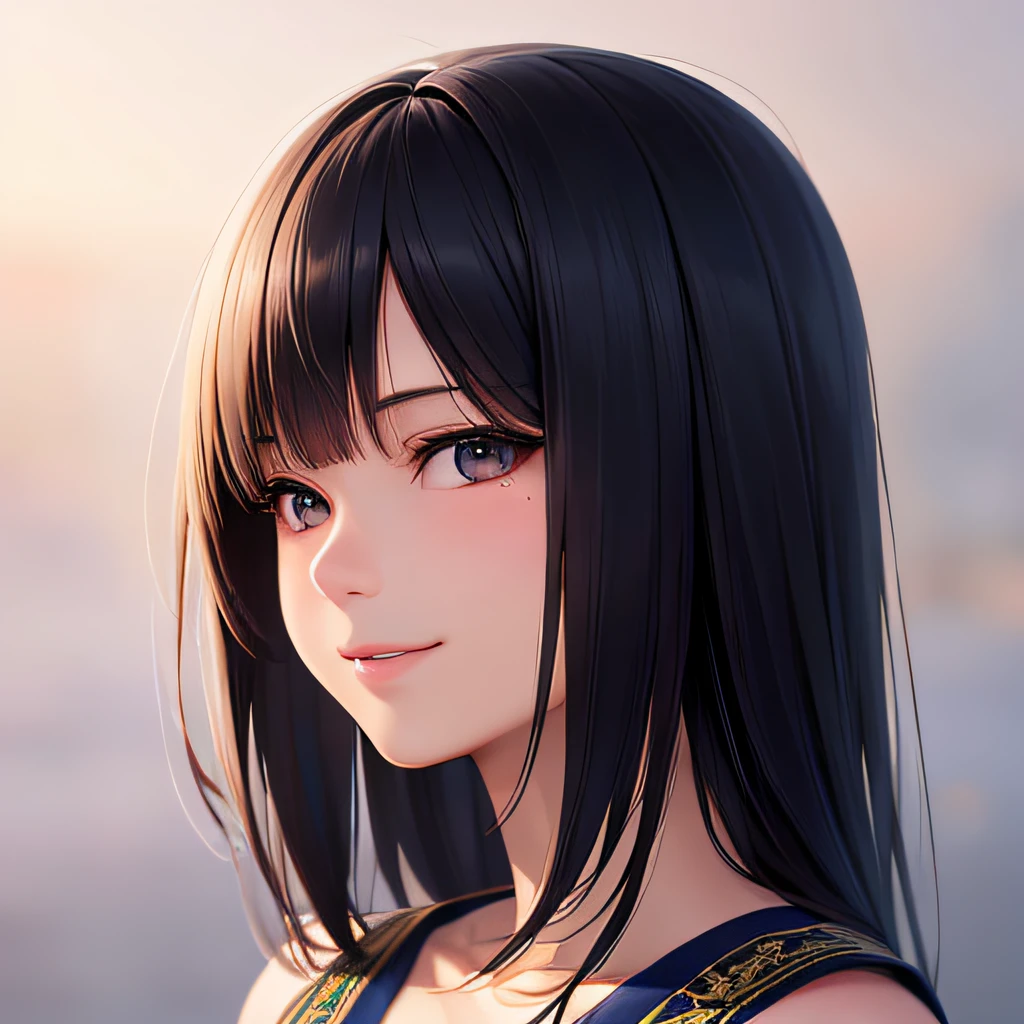 photographrealistic, (masutepiece,Best Quality:1.4),(8K,Raw photo,photographrealistic:1.2), Detailed skin,Detailed face,1girl in,Japanese Idol,Cute face, Black hair,slender, shiny eyes, Smile, close-up, Dutch angle BREAK (Side view:1.0)