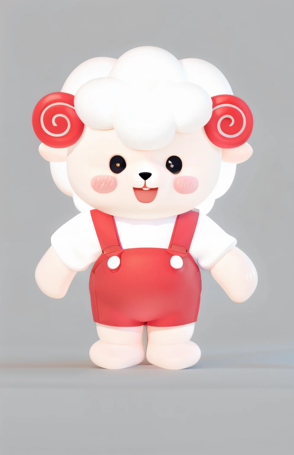 There is a cartoon sheep，Wearing red suspenders and white shirt, cute character, change, Cartoon vector style, There is no gradual redness or swelling in the cheeks, fleece, full body mascot,  cute cartoon character, Gamine, Digital illustration,  3Drenderingof，c4d，3 d render stylized， soft 3d render,