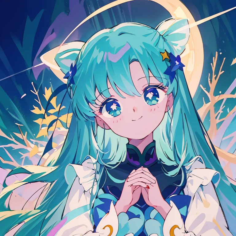 (1girl),(Pop style,flat colors,star pattern,pastel,shiny eyes,Smile,Cosmic atmosphere,colored lineart,outline,simple,Night background, macro shot,pastel night aesthetic),((Masterpiece)), hatsune miku, full height, hatsune miku,Detailed Face, Light vintage color,planar, RISO Print Style,illustartion,Adols,Leave empty space,Low saturation,Individually organized,hight resolution, comic book character, comic, high quality detailed, style of ::2.0 comix illustration style,tatoon style, hiquality, hight resolution, detail enhancement, 8K, HD, Best Quality, hiquality, hight resolution, detail enhancement, 8K, HDR, sharp-focus, Ultra Detailed, perfect lighting, eye shadow, in a bathrobe, waves his hands in the air, bubbles, the wind, luminous skin, blue skies, dark shadows, Lustrous Hair, Dark halo, glowing eyes, Detailed background, water:1.2, Flowers:1.2, Masterpiece, 8K, woods、Natural background, like a, For example, shore of the lake、Efficient use of light and shadow、 Realistic & ultra realisic, kindness, extremely detail, (Colorful:1.1), (Colorful Background1:1), (#30B3FF:1.5), (#FA52F4:1.1), Dance with Unearthly Creatures, Tarot symbols, bird、bee、