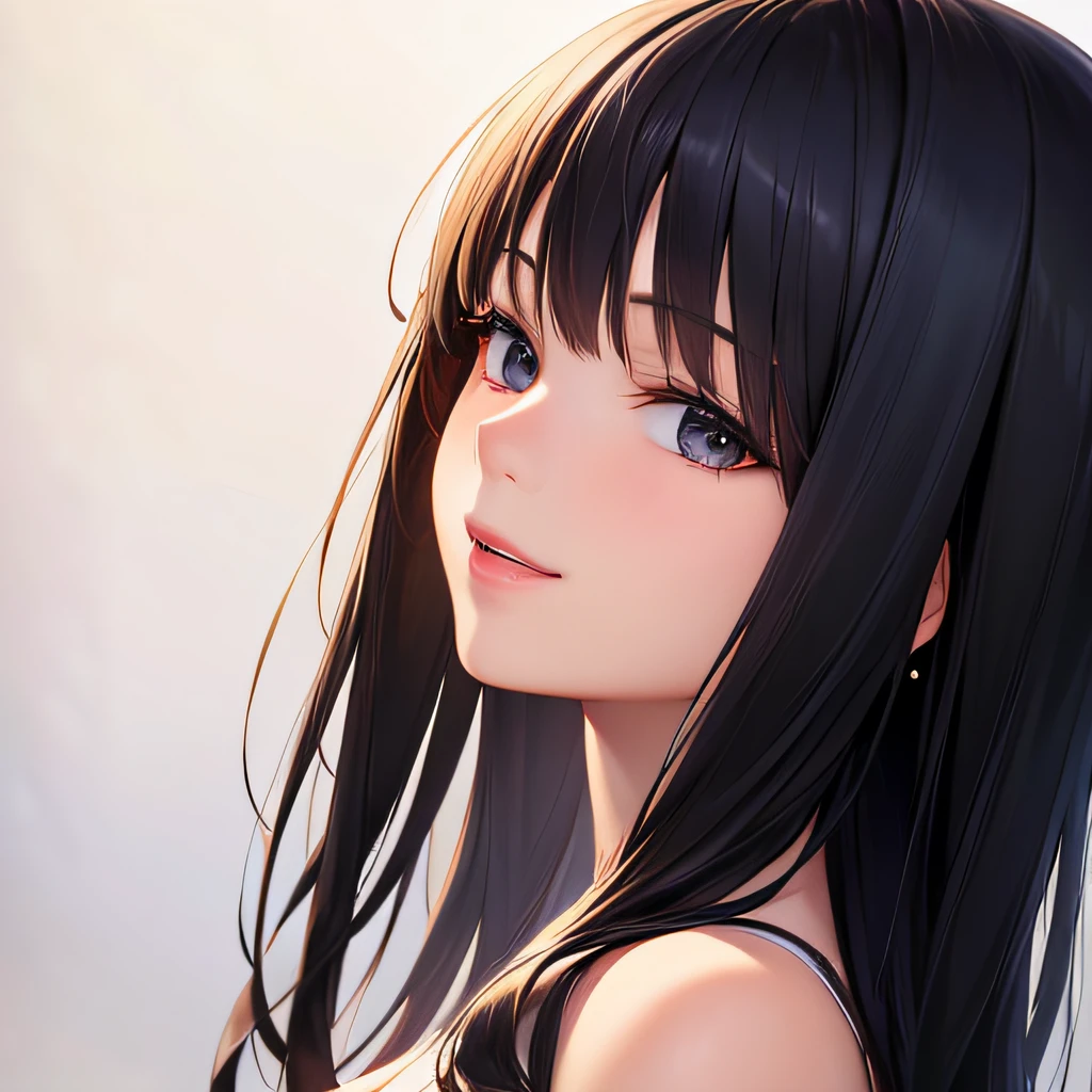 photographrealistic, (masutepiece,Best Quality:1.4),(8K,Raw photo,photographrealistic:1.2), Detailed skin,Detailed face,1girl in,Japanese Idol,Cute face, Black hair,slender, shiny eyes, Smile, close-up, BREAK (Side view:1.1)
