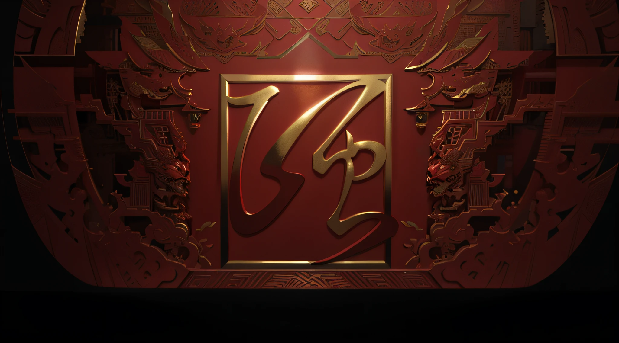 Chinese red three-dimensional metallic glass texture，Chinese red，Embedded gilt dragon pattern totem，Gilt simple style，modern day，PVC，Delicate gloss，Rendered by Octane，unreal-engine，Saio, FXAA，Shaders，ray-traced reflection，globalillumination, 8K，Bright soft clean background