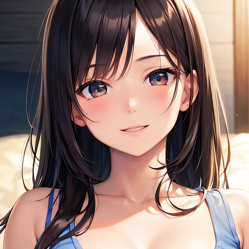 photographrealistic, (masutepiece,Best Quality:1.4),(8K,Raw photo,photographrealistic:1.2), Detailed skin,Detailed face,1girl in,Japanese Idol,Cute face, Black hair,slender, shiny eyes, Smile,  BREAK (Side view:0.6)