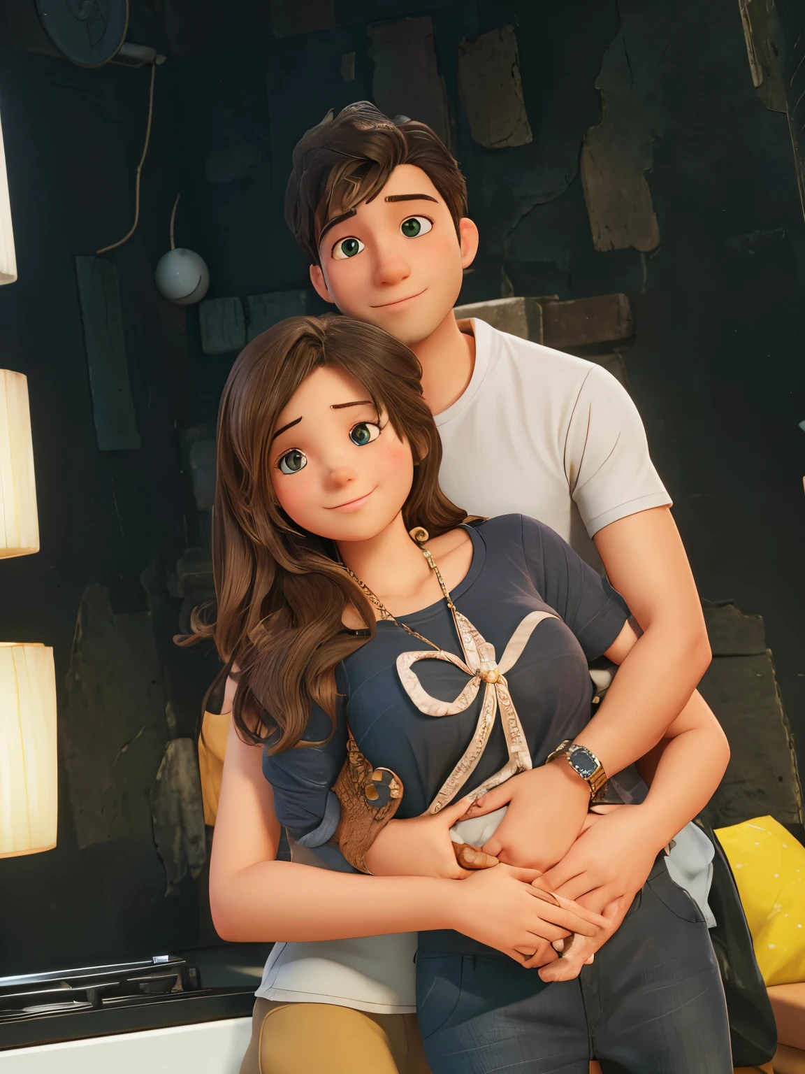 Lovely and cute couple,realistic 3D background