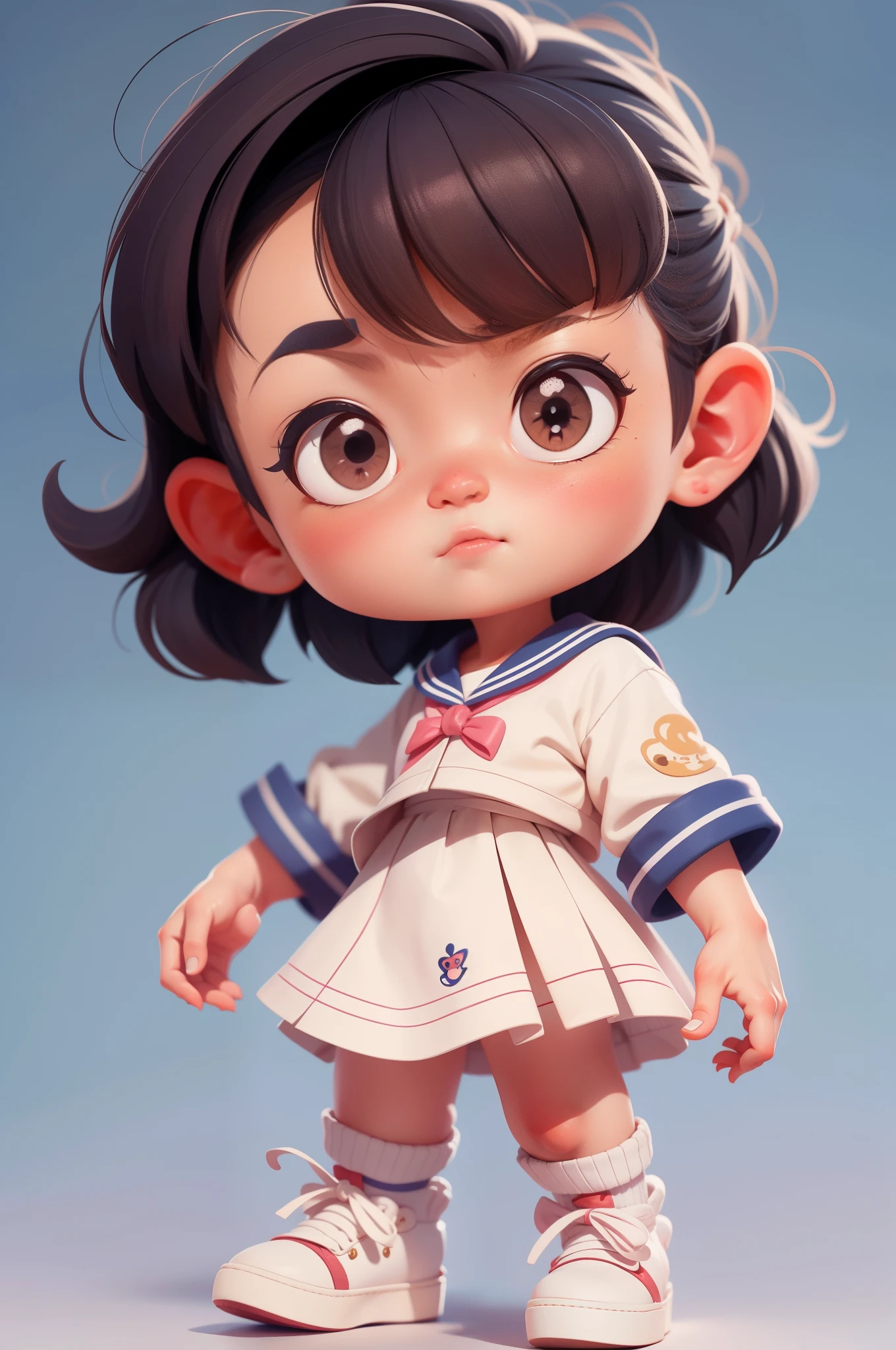 Cartoon character with a little girl in sailor suit, highly detailed character, close up character, Cute 3d rendering, cute character, Children's Art Art Station, kawaii realistic portrait, 3D rendered figure art 8K