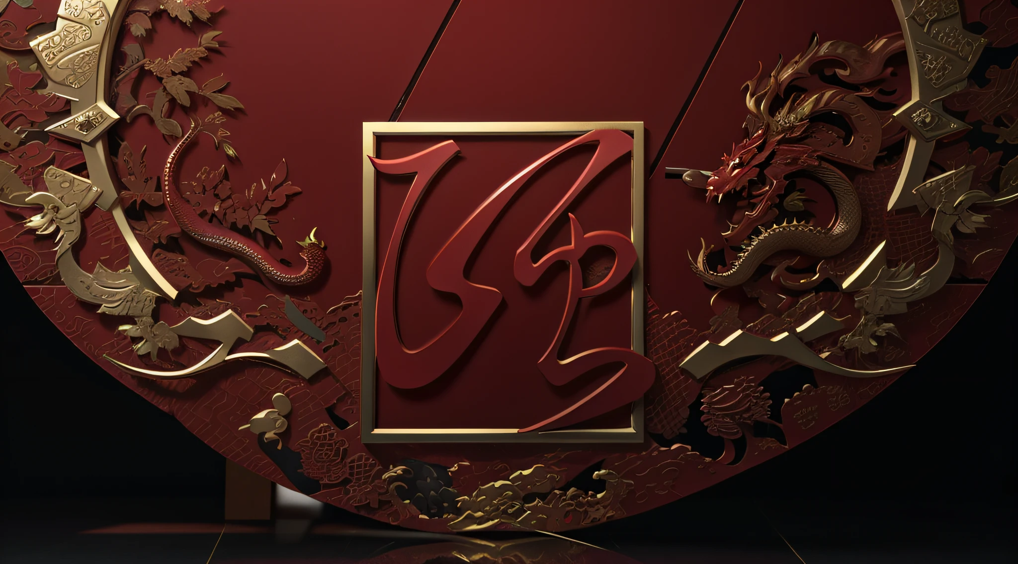 Chinese red three-dimensional metallic glass texture,Chinese red,Embedded gilt dragon pattern totem,Gilt simple style,modern day,PVC,Delicate gloss,Rendered by Octane,unreal-engine,Saio, FXAA,Shaders,ray-traced reflection,globalillumination, 8K,Bright soft clean background