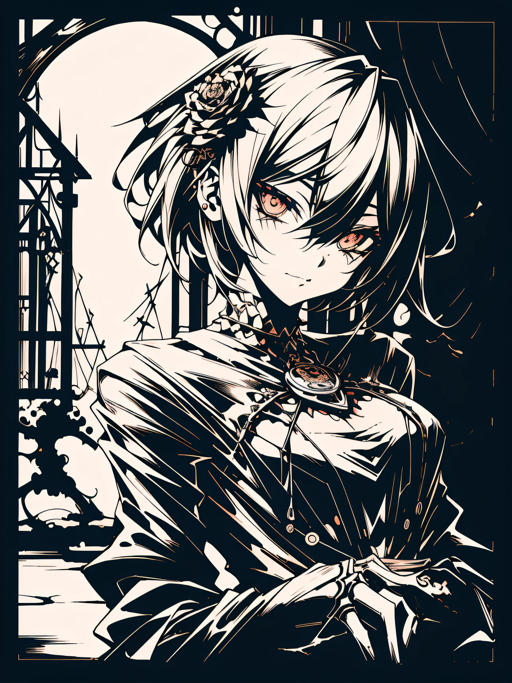 v5lcn style,(Best Quality,masutepiece:1.2),(Anime style,Comic Noir Style:1.1),1girl in,cute-style,Adorable,extremely detailed eye,extra detailed face,very detail hair,8K,resolution,gothic dress,Gothic punk