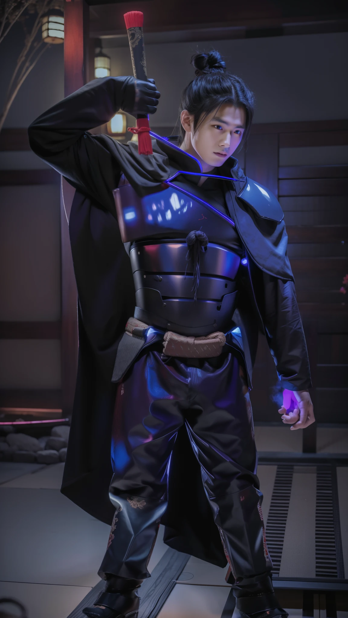 Anime, Jepang, 1 boy, heandsome, 8k Quality, holding a samurai, glow