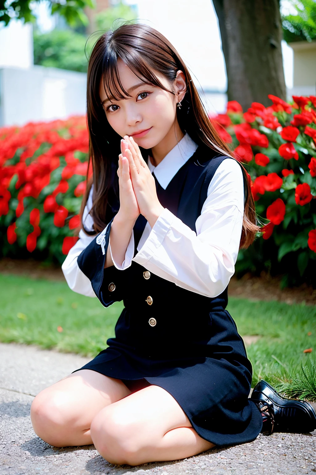 top-quality、超A high resolution、(Photorealsitic:1.4)、1人、praying posture、校服