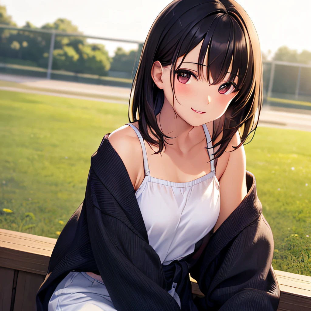 photographrealistic, (masutepiece,Best Quality:1.4),(8K,Raw photo,photographrealistic:1.2), Detailed skin,Detailed face,1girl in,Japanese Idol,Cute face, Black hair,slender, shiny eyes, Smile,  BREAK (Side view:0.6), Cute clothes