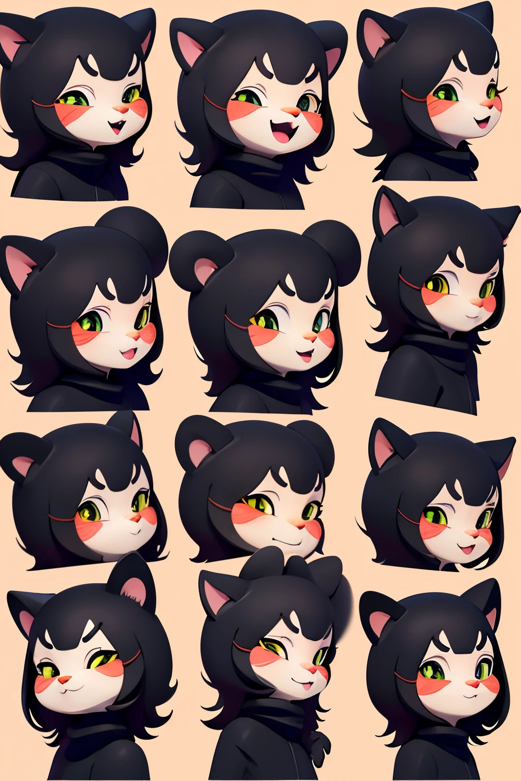 eine Katze,emoj,anthropomorphic styles,Disney style,Black strokes,Different emotions,Multiple pos and expressions.8k --ar3:4 - Lovely style