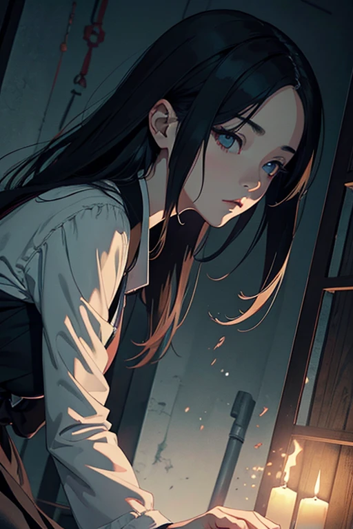 masterpiece, high resolution, (wallpaper), Diverse angles, (illustration), eerie, Woman with Japanese ghost, horror factor, medium, (animation)
