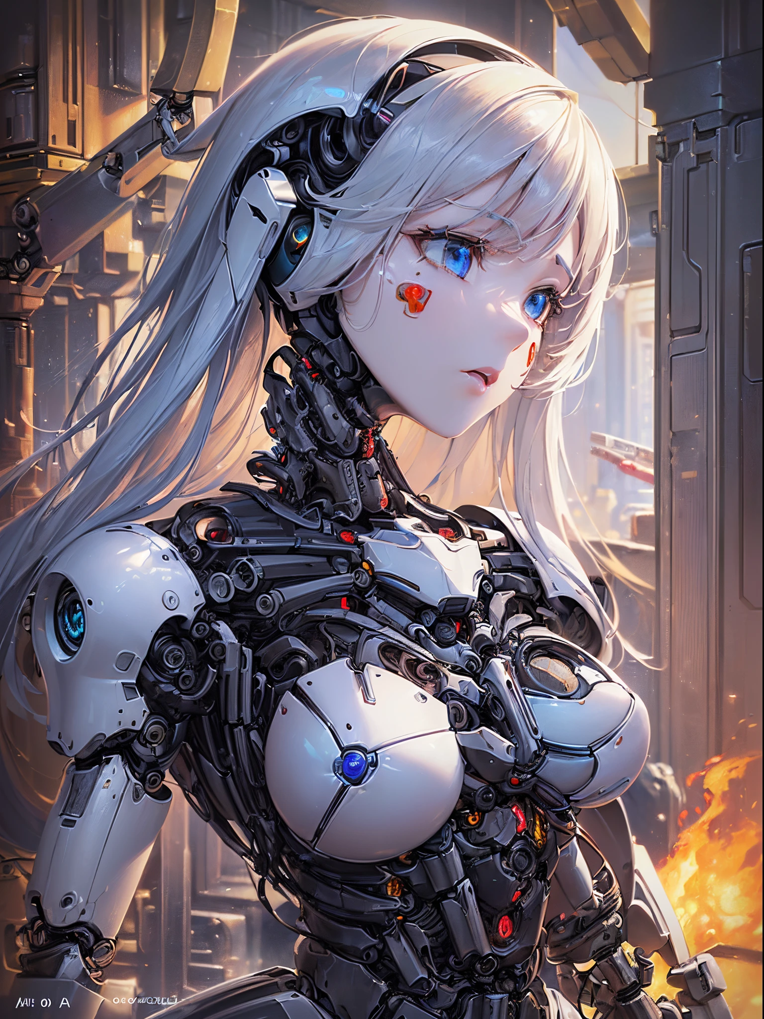 ((Finest quality)),(超A high resolution),(ultra-detailliert),(Meticulous portrayal),((Best Anime)),(Finest works of art),(Ultra-Precision Art),(The art of astounding depiction,Overwhelming depiction:1.5),(Intricate and detailed science fiction art), (Female robot:1.6),(The whole body is a mechanical part:1.7),(Parts issued:1.5),arms are:1.5,
