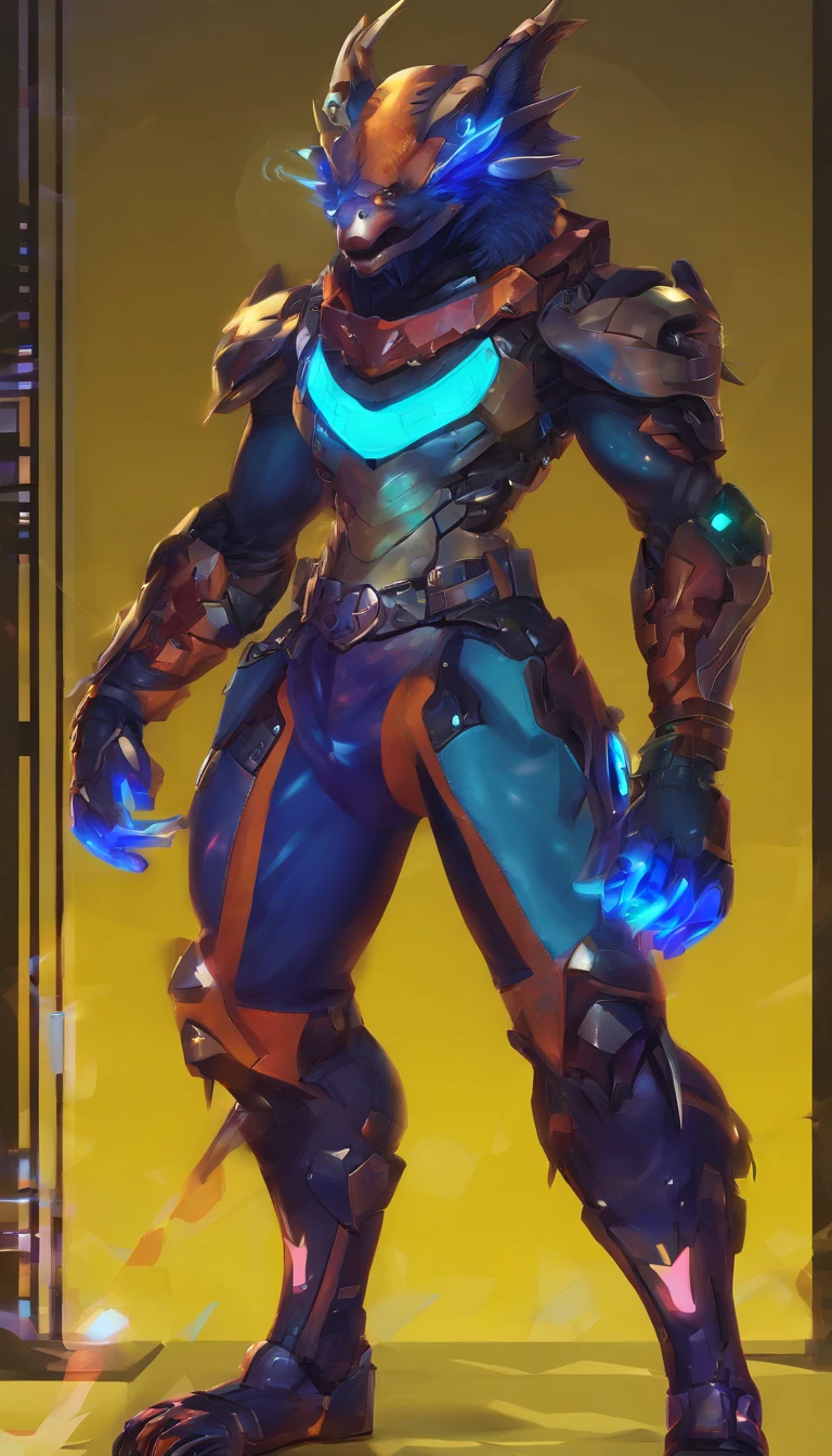 Upload to E621, (male anthro-dragon), Stood up, 独奏, super heavy，Limb fat，White hair, Detailed scale texture, Dragon wings, (at the battlefield), (nakeness), Black blue body，Purple blue and black blue scales，blue belly,dark blue belly，cellshading，The environment is dim，White Dragon Horn，Golden tattoo，victory pose（，（dragon gem），（（rajsha）），（kantanagamoli）），（up front view），Looks pleased，[simple backgound]，Detailed students，Masterpiece artwork，Caustics, edge lit, Singlelightsource, Sharp shadows, Single portrait, (digitgrade, toe claws), (beast wild),Mechanical armor，cyber punk perssonage，Mechanobiology，electric cables，Blue glowing eyes