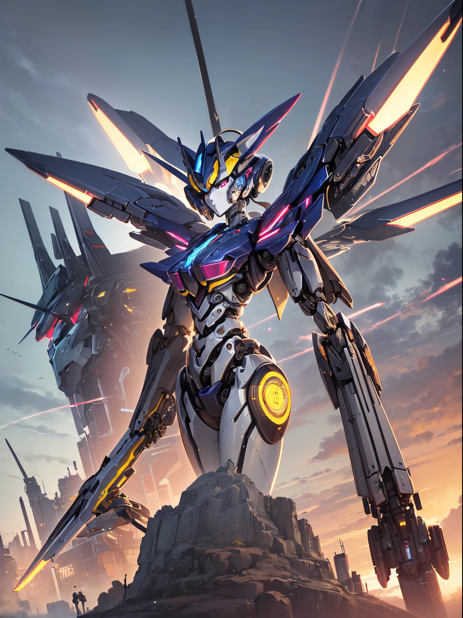 ((Finest quality)),(超A high resolution),(ultra-detailliert),(Meticulous portrayal),((Best Anime)),(Finest works of art),(Ultra-Precision Art),(The art of astounding depiction,Overwhelming depiction:1.5),(Complex and detailed science fiction art), (Female robot:1.6),(The whole body is a mechanical part:1.7),(parts that emit light:1.5),((Multi-legged mecha:1.6)),arm:1.5,