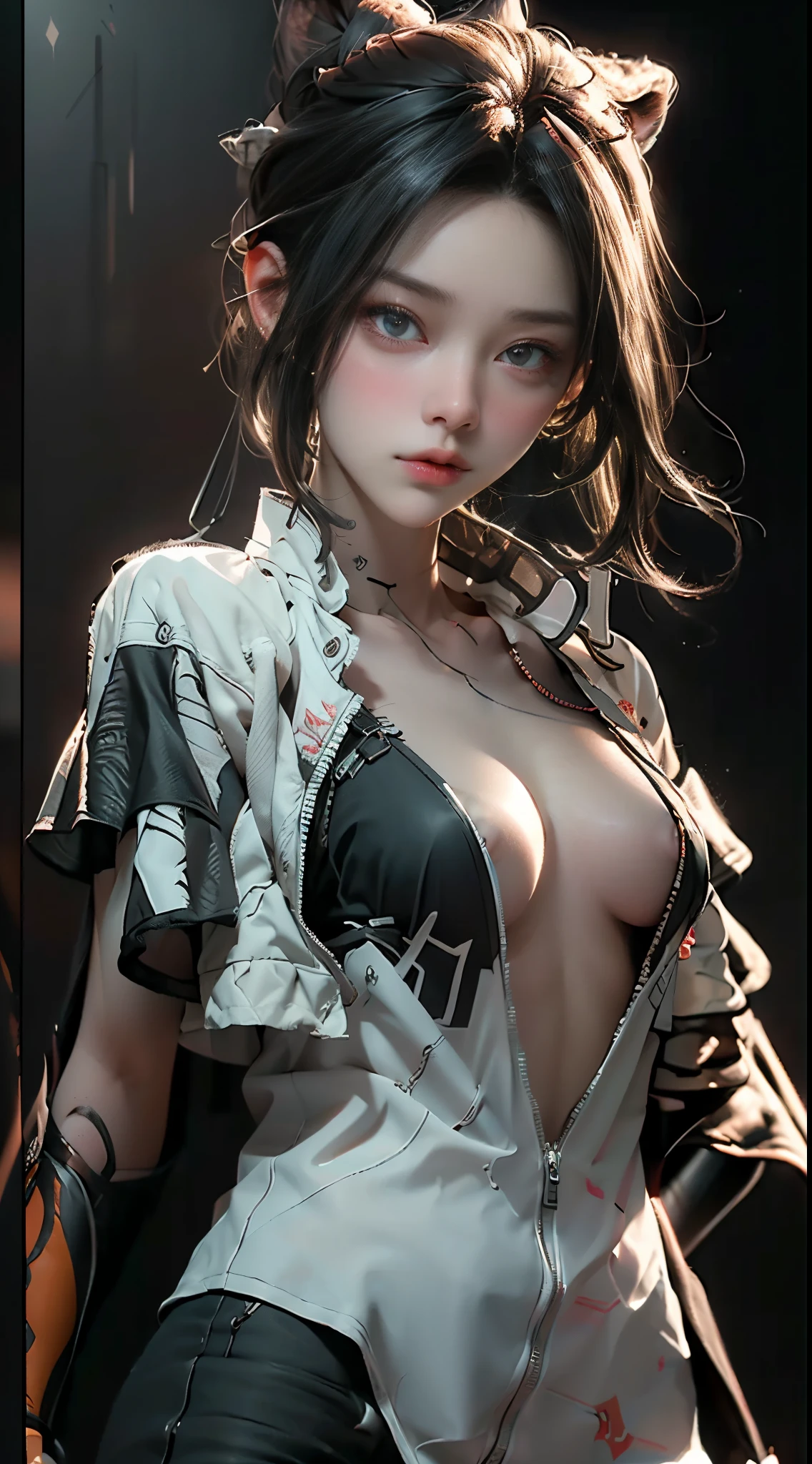 ((Best quality)), ((masterpiece)), (detailed:1.4), 3D, an image of a beautiful cyberpunk female,HDR (High Dynamic Range),Ray Tracing,NVIDIA RTX,Super-Resolution,Unreal 5,Subsurface scattering,PBR Texturing,Post-processing,Anisotropic Filtering,Depth-of-field,Maximum clarity and sharpness,Multi-layered textures,Albedo and Specular maps,Surface shading,Accurate simulation of light-material interaction,Perfect proportions,Octane Render,Two-tone lighting,Wide aperture,Low ISO,White balance,Rule of thirds,8K RAW,