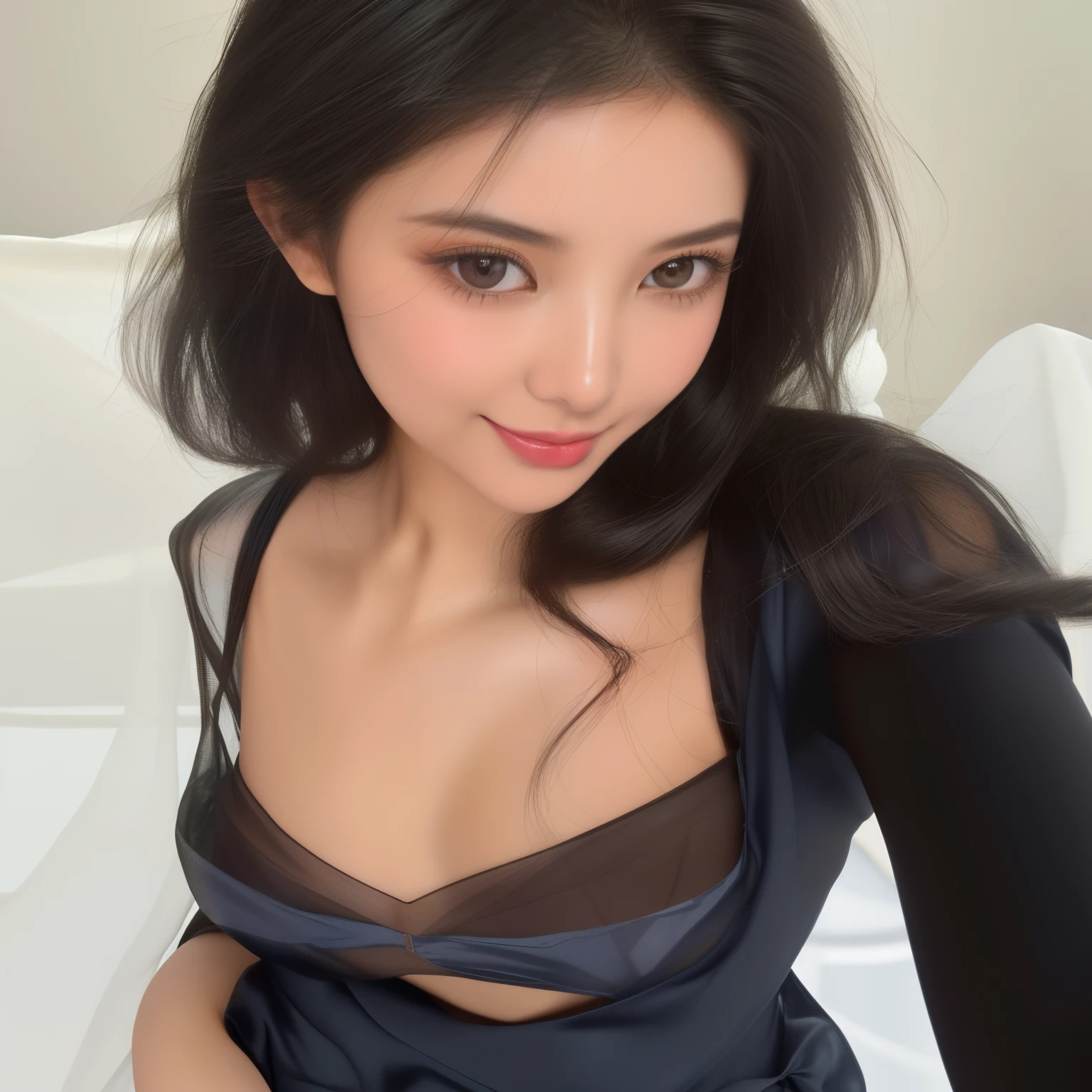 Best Quality, Masterpiece, Ultra High Resolution, (Photorealistic:1.4), Original Photo, 1girl, ((Black Lace Dressing Gown)), ((Big Breasted)), Cool Light