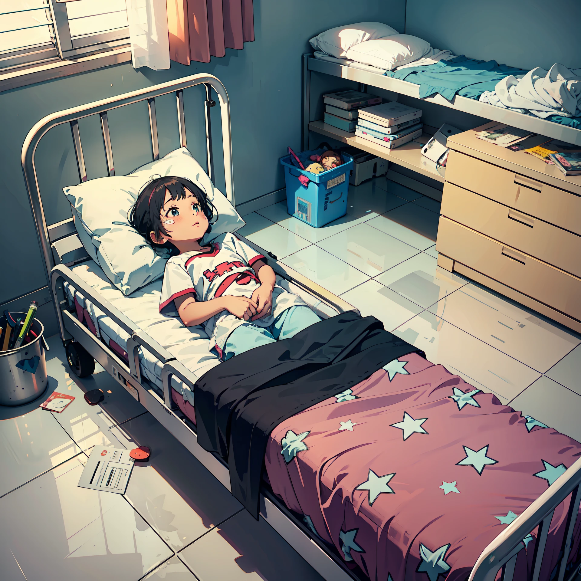 Cama de hospital superior, de 3 anos ferida