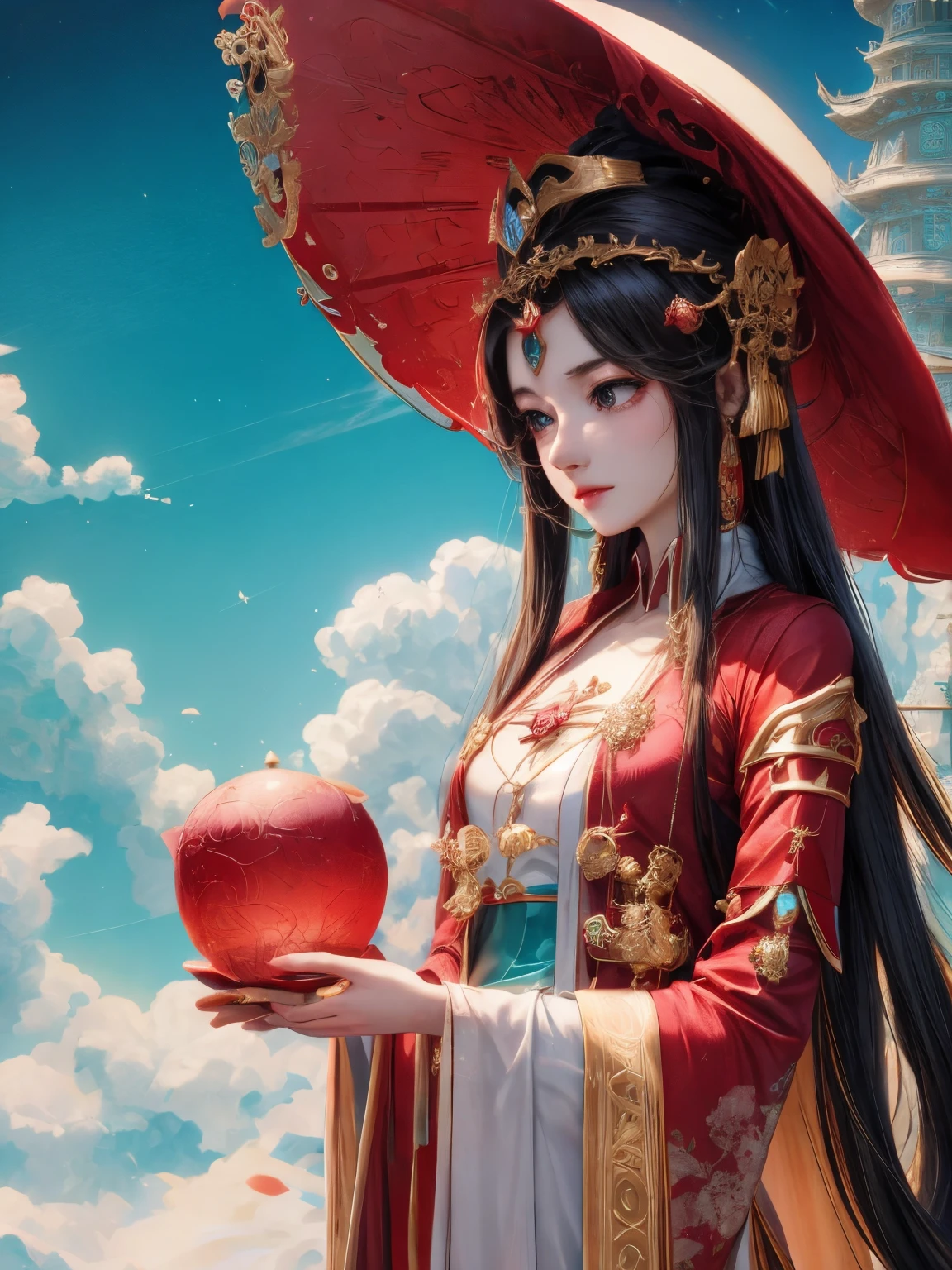 a close up of a woman wearing a red dress and a red hat, trending at cgstation, trending on cgstation, a beautiful fantasy empress, ((a beautiful fantasy empress)), chinese style, red and golden color details, inspired by Huang Ji, red adornments, red adornements, beautiful anime style, style anime, gold and red, beautiful anime girl, full body