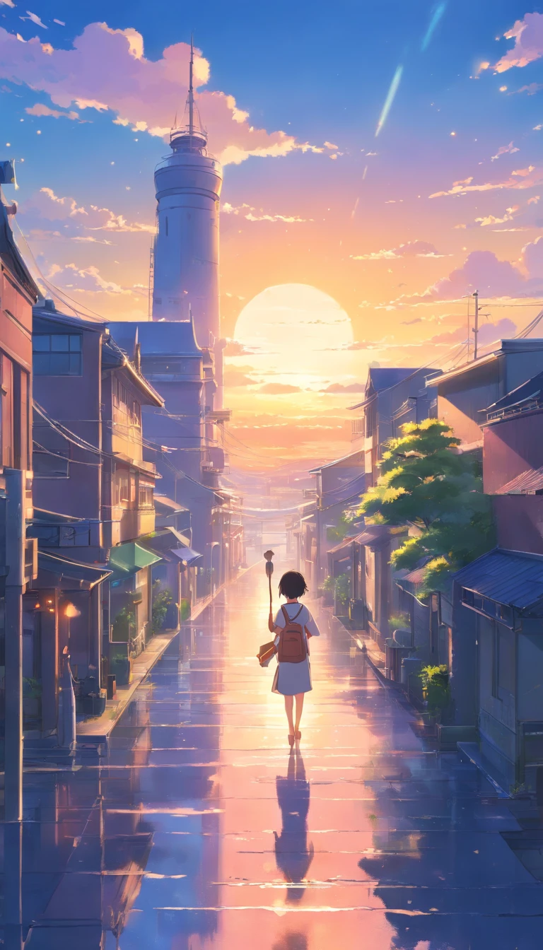 tmasterpiece，Best quality，cinematic Film still from，sky cities，The castle floats in the sky，​​clouds，bright，cheerful，Warm and soft lighting，the sunset，（spark of light：0.7）