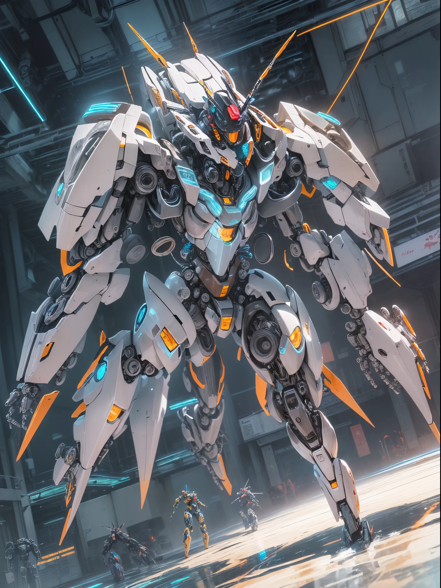 ((Finest quality)),(超A high resolution),(ultra-detailliert),(Meticulous portrayal),((Best Anime)),(Finest works of art),(Ultra-Precision Art),(The art of astounding depiction,Overwhelming depiction:1.5),(Complex and detailed science fiction art), (Female robot:1.6),(The whole body is a mechanical part:1.7),(parts that emit light:1.5),arm:1.5,(Multi-legged mecha:1.5)