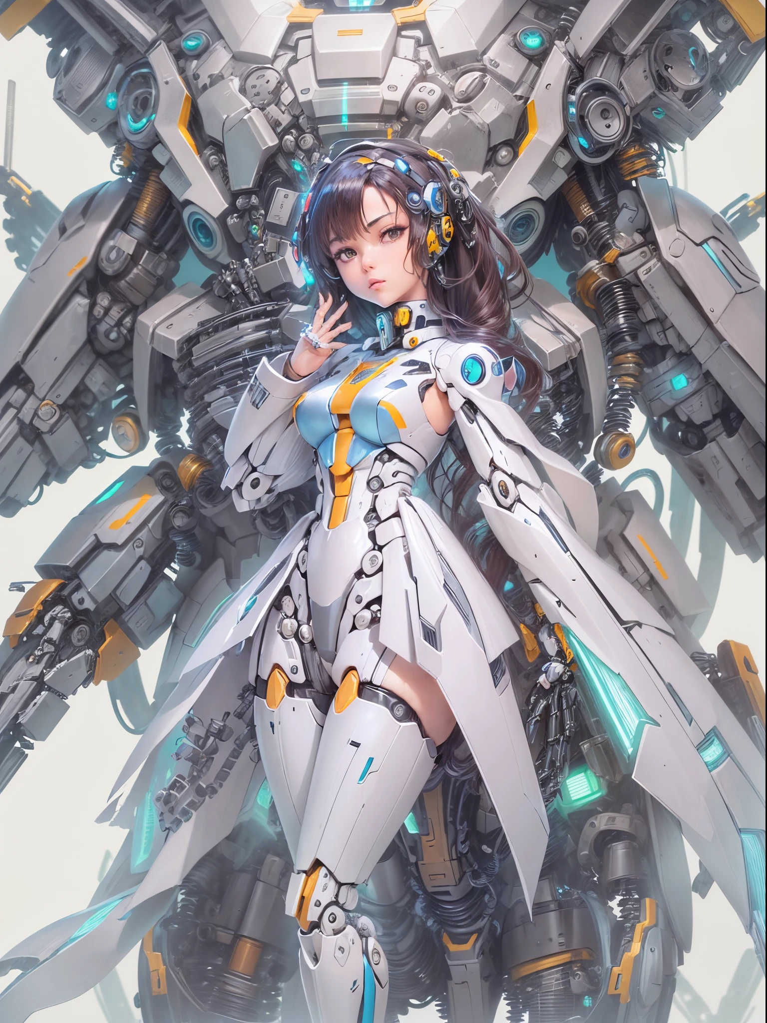 ((Finest quality)),(超A high resolution),(ultra-detailliert),(Meticulous portrayal),((Best Anime)),(Finest works of art),(Ultra-Precision Art),(The art of astounding depiction,Overwhelming depiction:1.5),(Complex and detailed science fiction art), (Female robot:1.6),(The whole body is a mechanical part:1.7),(parts that emit light:1.5),arm:1.5,(Multi-legged mecha:1.5)