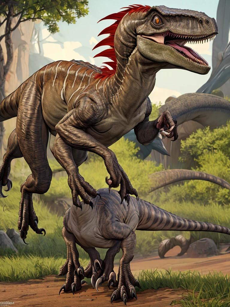((masterpiece,best quality)), absurdres, Velociraptor_Dino, penis, balls, feet, big feet, talons, big talons,