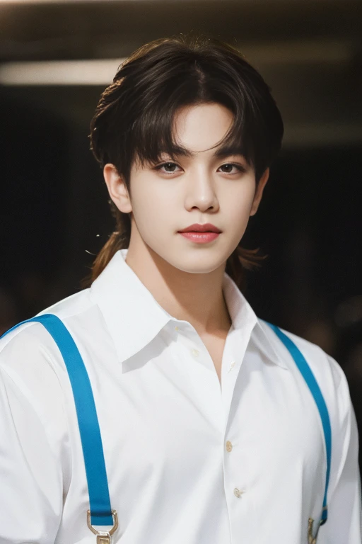 bts taehyung,Best quality, masterpiece, ultra high res, (photorealistic:1.5), raw photo, Muscular, mullet hairstyle, (masculine),real, Handsome