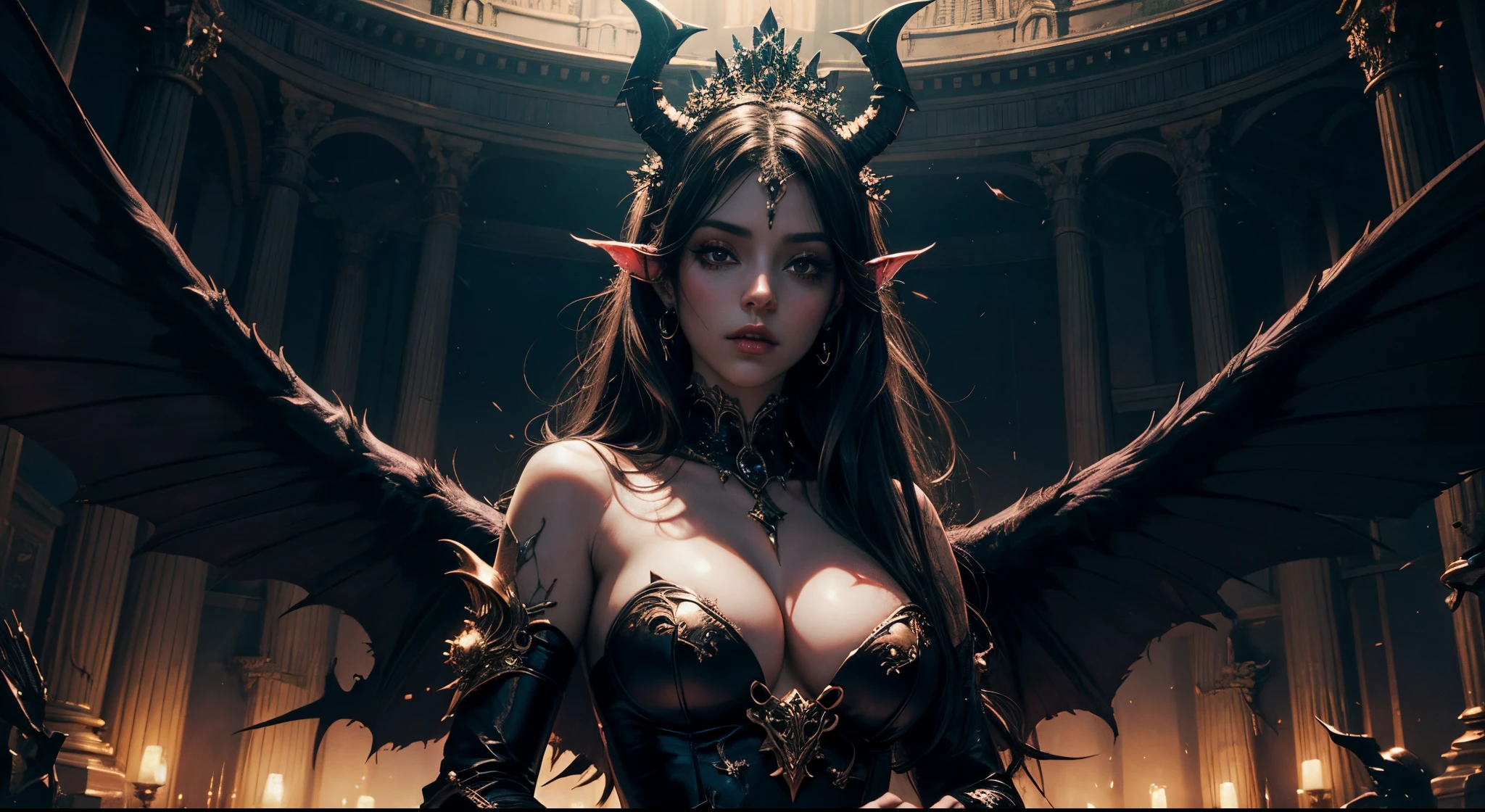succubi, Sensual posture, (Broken), concept-art, dark fantasy background, abstract beauty, the ultra-detailed, theatrical,Gorgeous palace