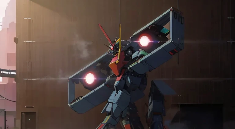 There is a robot standing in front of the camera, anime large mecha robot, giant anime mecha, anime robotic mixed with organic, FLCL + Gorgo 13 :10, Anime mecha, anime robots, Screenshots from the 2012 animation, anime movie screenshot, # mechs, Screenshot of the animated movie