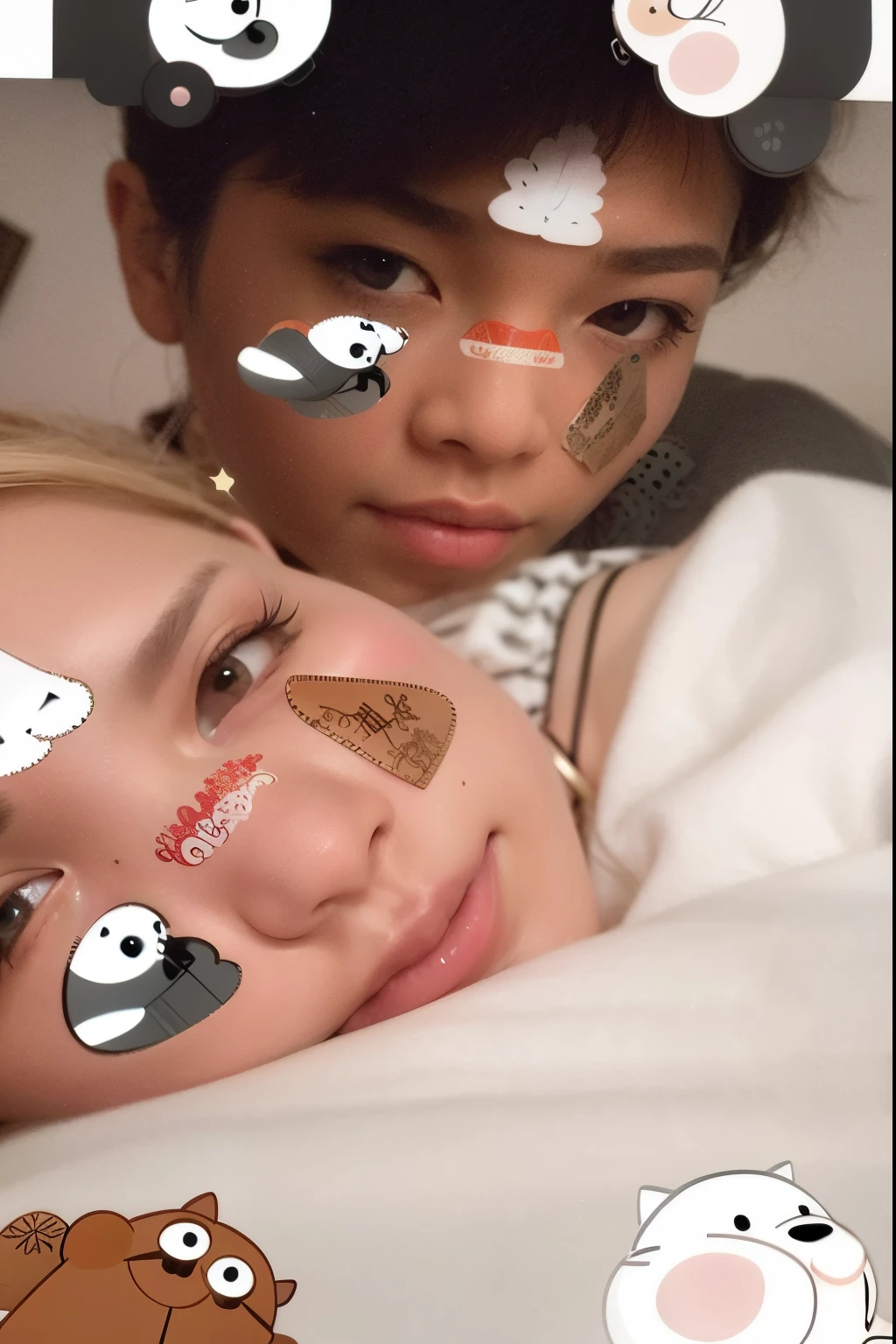 beautiful vintage color, bed and colorful pillow, instagram (photorealistic, high resolution:1.4), 1 girl cute sexy, (pajamas:1.4), platinum hair, (silver long hair), ((puffy eyes)), looking at viewer, happy, full body (8k, RAW photo, best quality, masterpiece:1.2), (realistic, photo-realistic:1.37),(sharp focus:1.2), professional lighting, photon mapping, radiosity, physically-based rendering, (Close-up angle: 1.4), (close-up:0.9), (pale skin:1.2)⁸