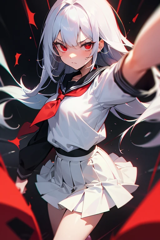 Two-dimensional JK school uniform white pantyhose white hair cute animal ears