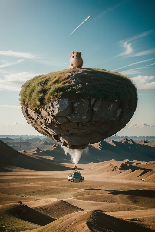 Capture the whimsical essence of a curious Hamster Adventurer exploring a surreal landscape filled with oversized objects. Showcase the endearing spirit of exploration in a captivating photograph.