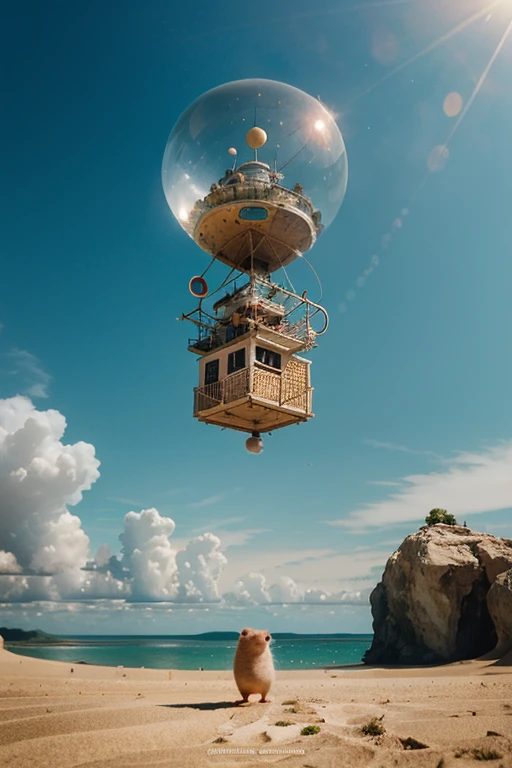 Capture the whimsical essence of a curious Hamster Adventurer exploring a surreal landscape filled with oversized objects. Showcase the endearing spirit of exploration in a captivating photograph.