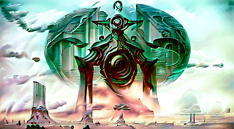 Spaceships fly in the sky,There is a big clock on the side, NieR Automata spaceship style, Epic mega buildings, megastructures, ancient megastructure pyramid, megastructure in the background, An intact ancient alien spacecraft, giant aztec spaceship, ancient spaceship, spaceship in the movie dune, imperial barbarism base, midgar, sci-fi temple exterior